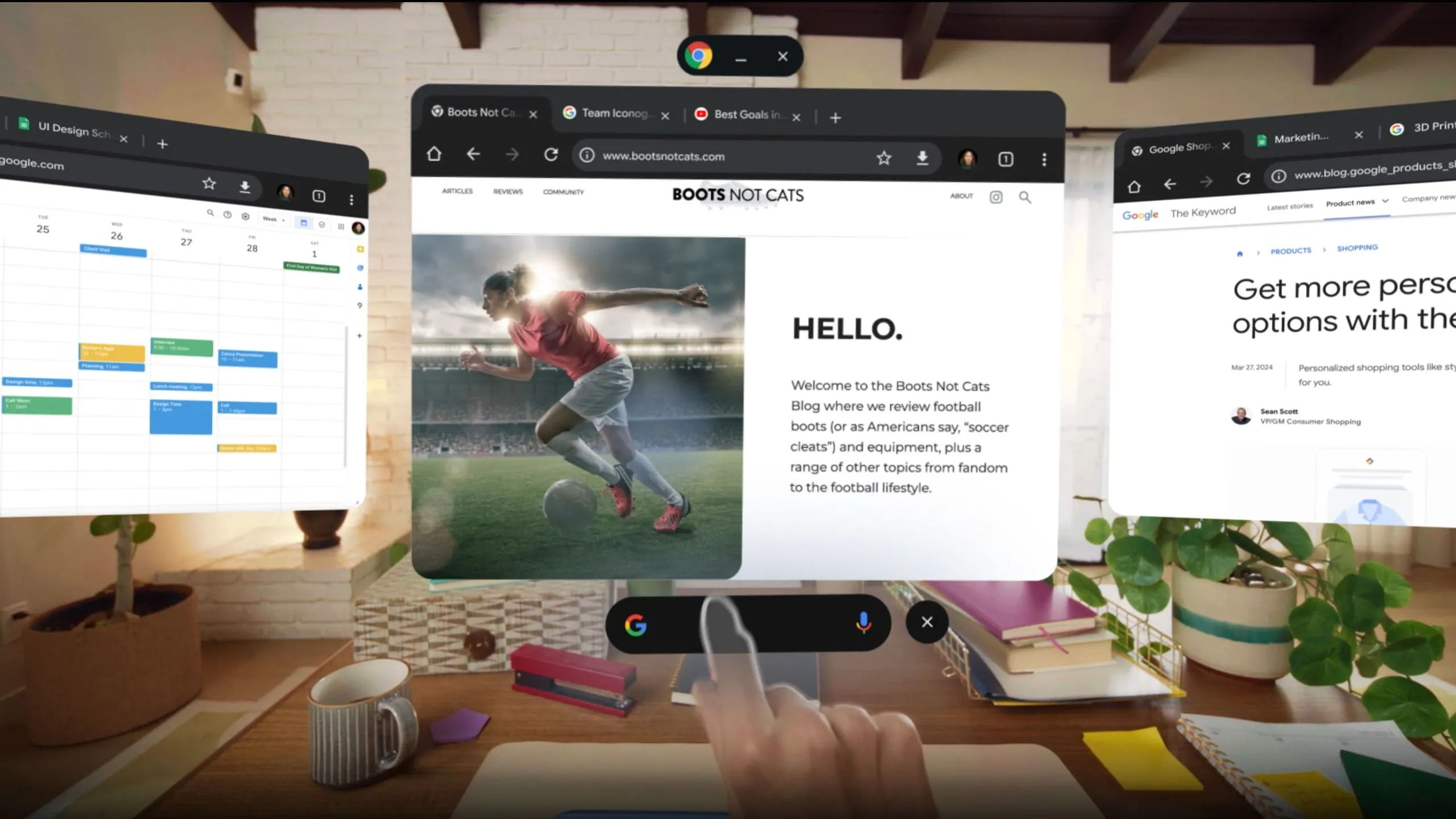 Ảnh chụp màn hình Google Chrome chạy trên giao diện Android XR.