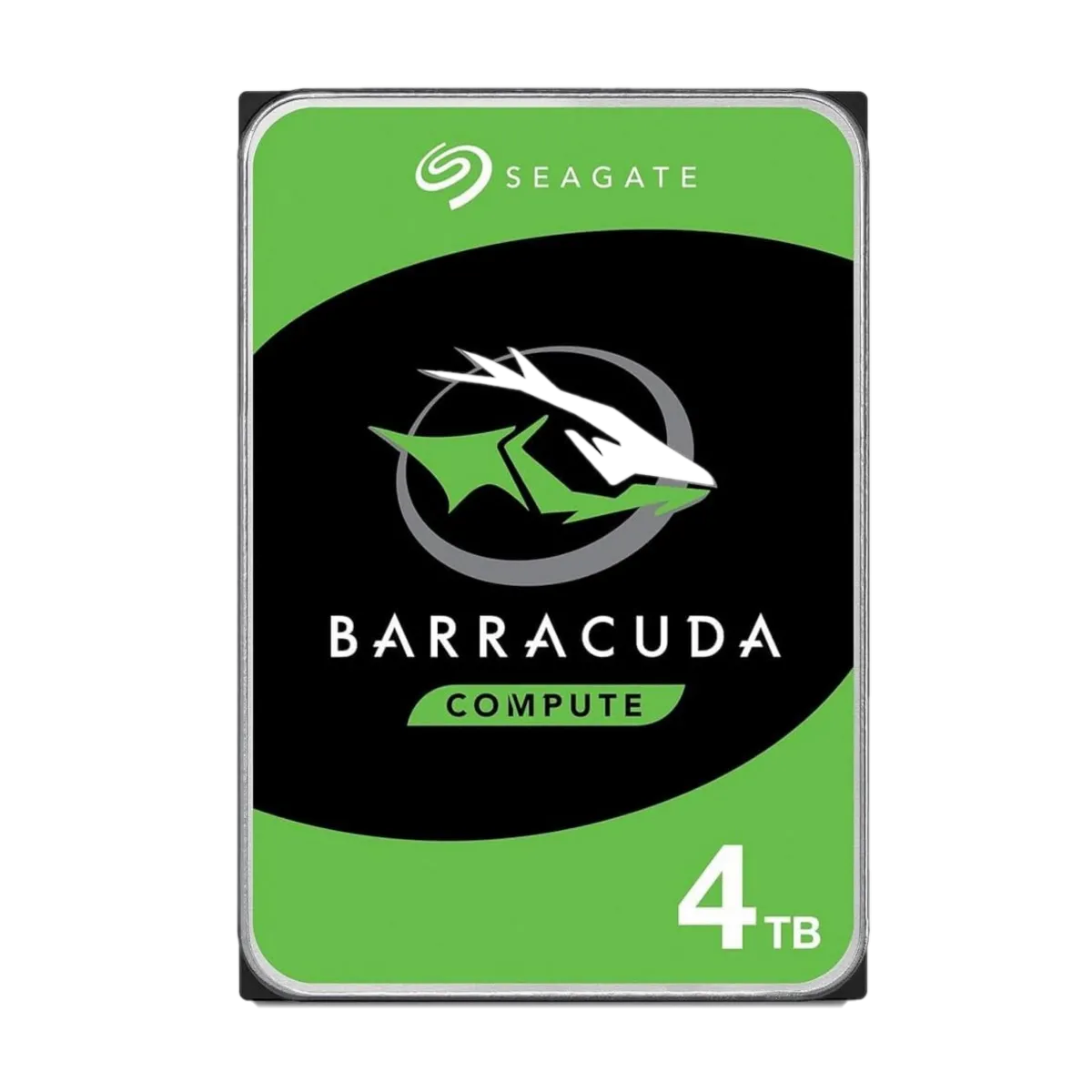 Ảnh render ổ cứng Seagate BarraCuda 4TB HDD, một lựa chọn phổ biến cho lưu trữ dữ liệu giá rẻ.