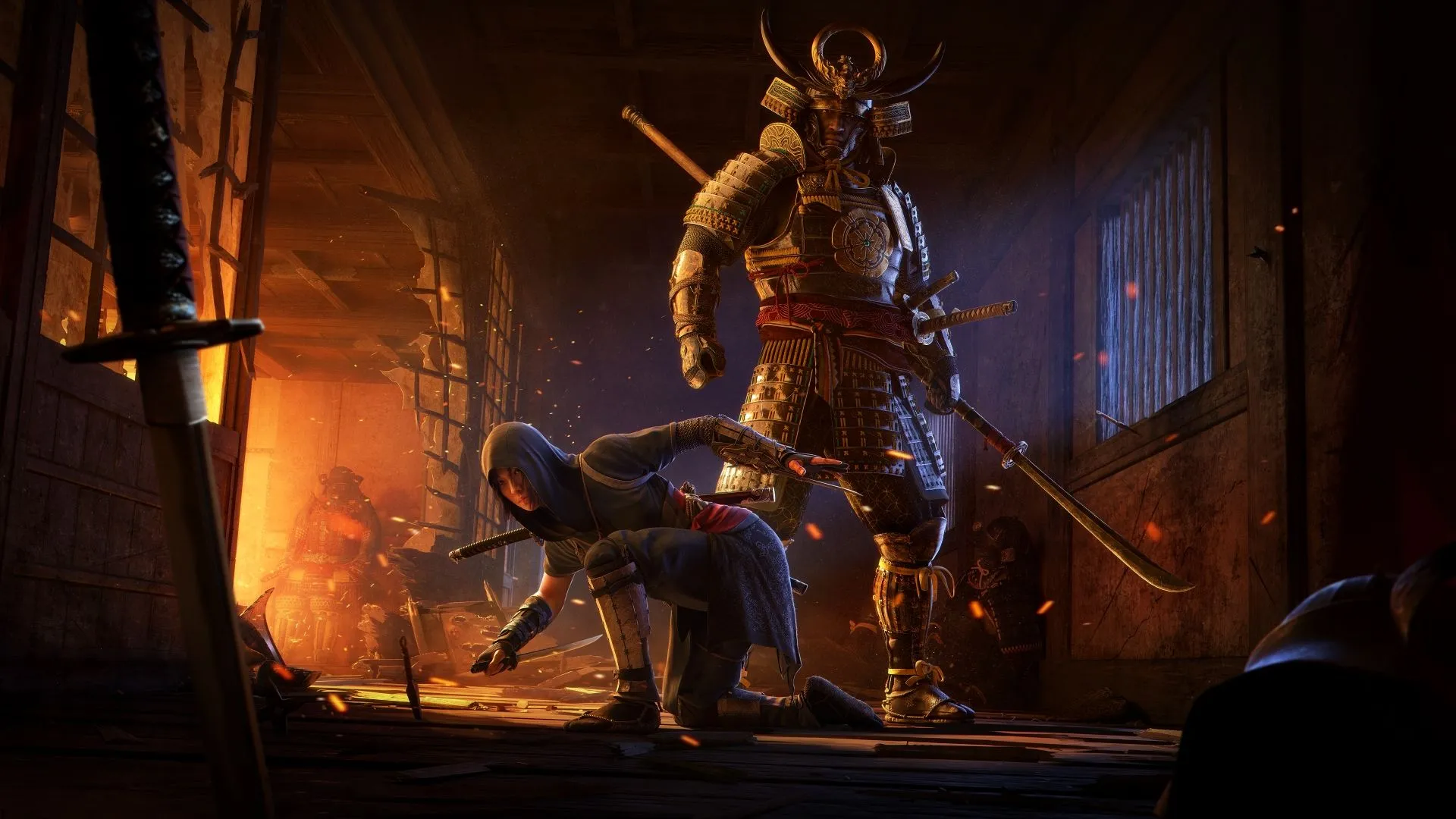 Artwork chính của Assassin's Creed Shadows với hai nhân vật Naoe và Yasuke