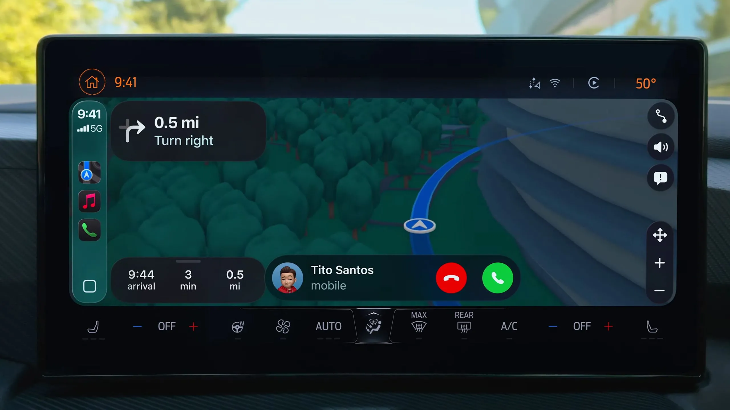 Giao diện CarPlay trên iOS 26 hiển thị thông báo cuộc gọi nhỏ gọn