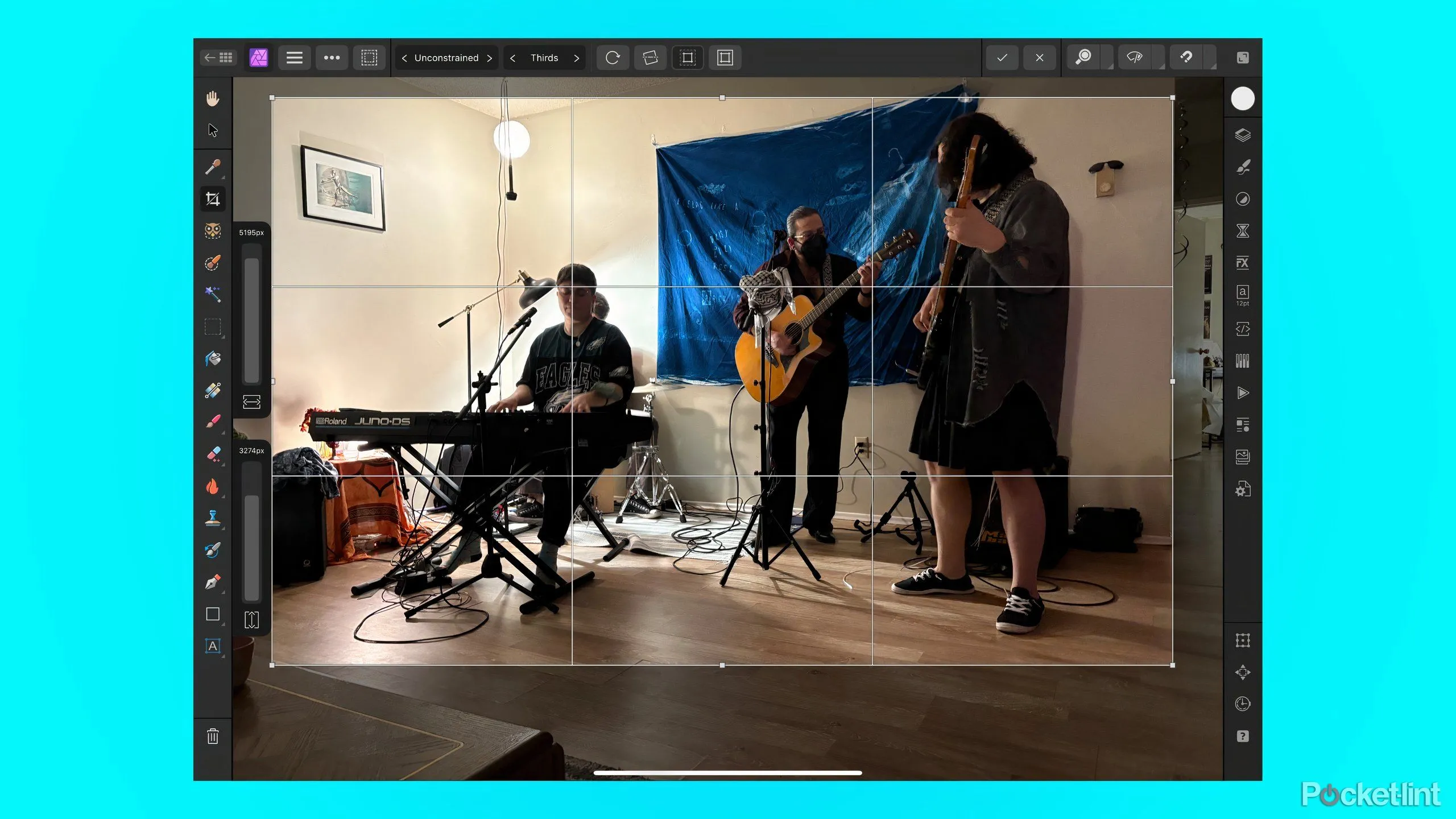 Giao diện phần mềm chỉnh sửa ảnh Affinity Photo cho phép cắt xén hình ảnh.