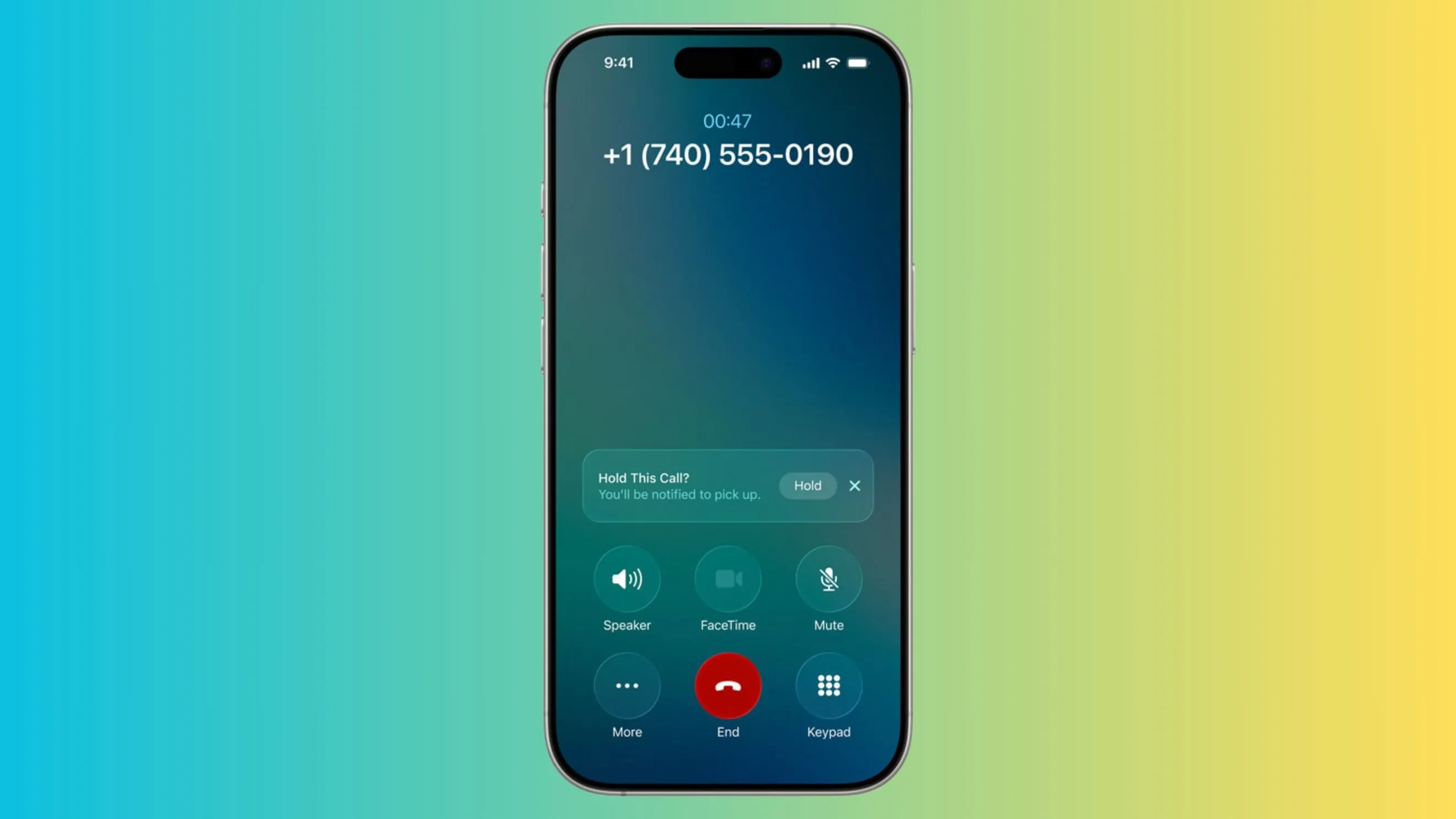 Màn hình iPhone chạy iOS 26 hiển thị thông báo tính năng Hỗ trợ giữ máy (Hold Assist)