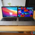 So sánh MacBook Pro 13 inch chip Intel 2020 (trái) và MacBook Pro 13 inch chip M2 2022 (phải) minh họa sự khác biệt giữa Mac dùng chip Intel và Apple Silicon