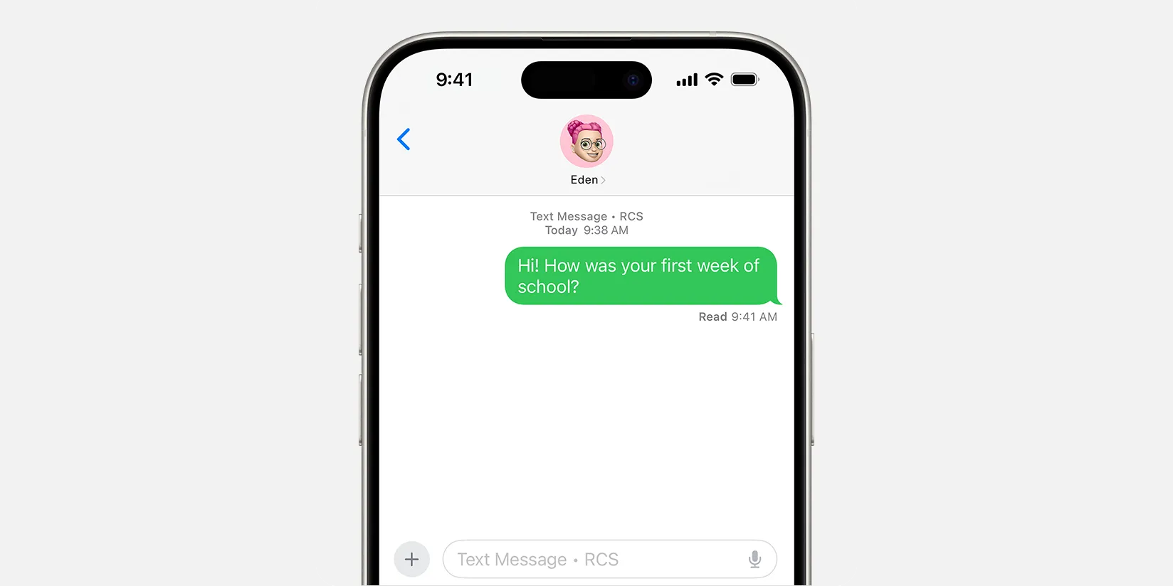 Mô phỏng tin nhắn RCS trên iPhone chạy iOS 18 với bong bóng màu xanh