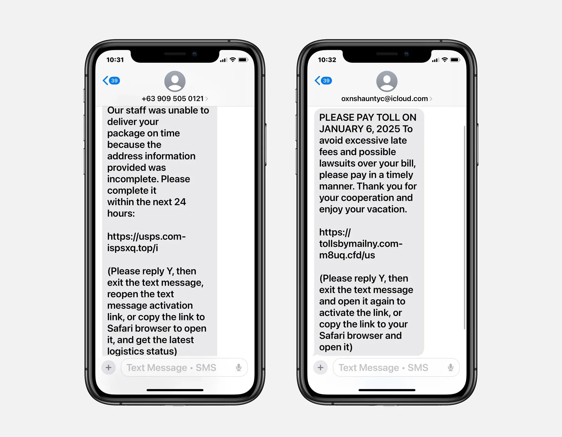 Ví dụ về các tin nhắn smishing giả mạo nhằm lừa đảo người dùng iMessage