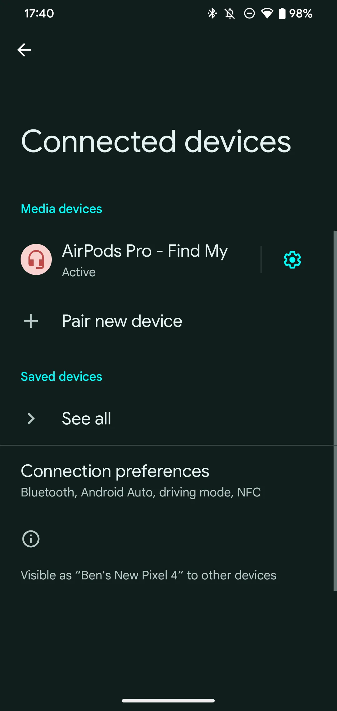 AirPods đã được ghép nối thành công và xuất hiện trong danh sách thiết bị Bluetooth trên Android.
