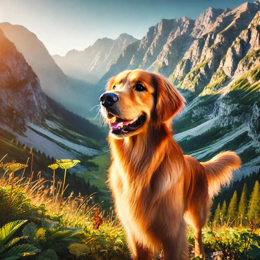 Ảnh chú chó Golden Retriever trong núi được tạo bởi DALL-E, trông thiếu chân thực