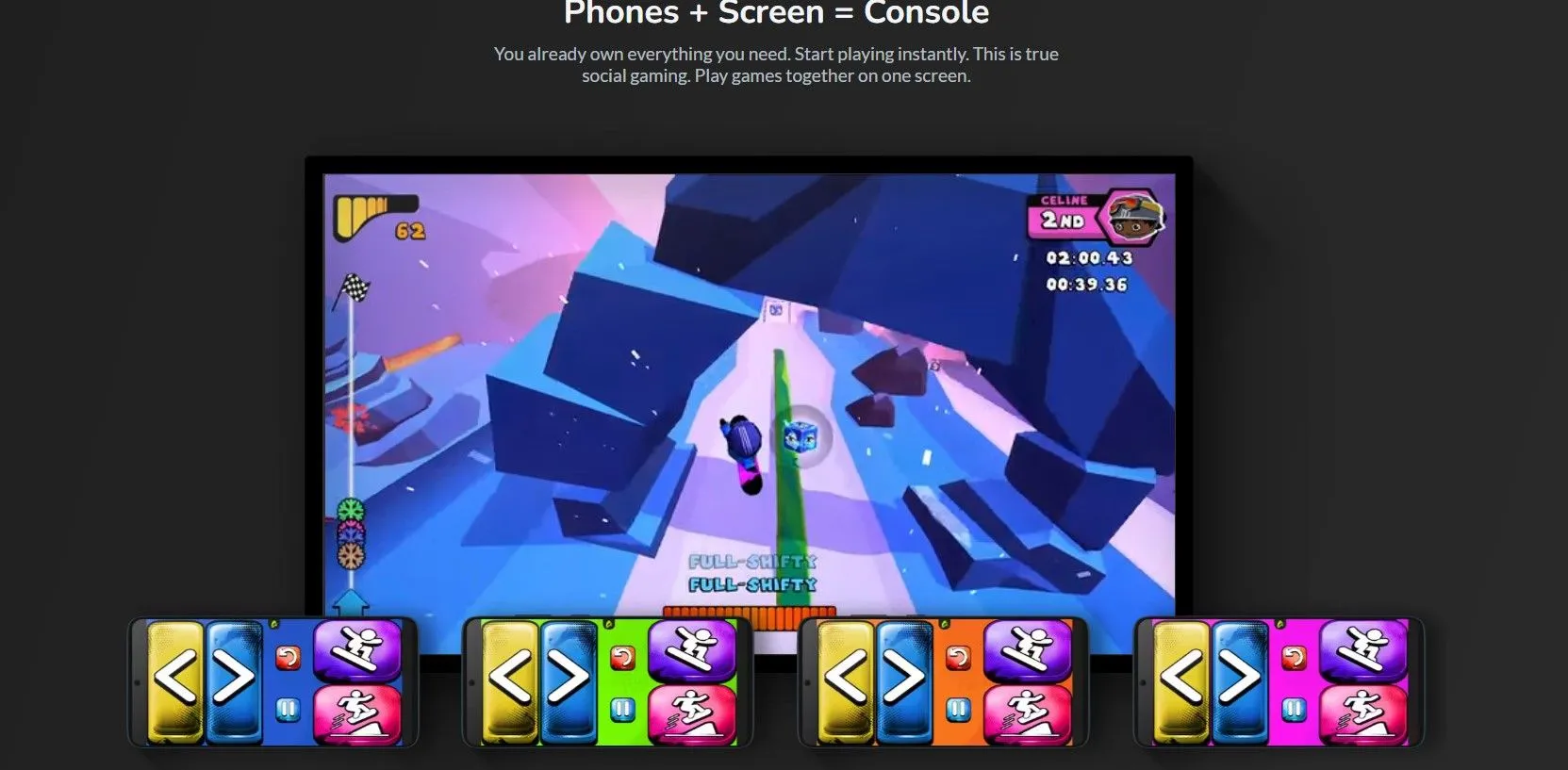 Ảnh chụp màn hình trang chủ của AirConsole, nền tảng chơi game đa người chơi sử dụng điện thoại làm tay cầm.