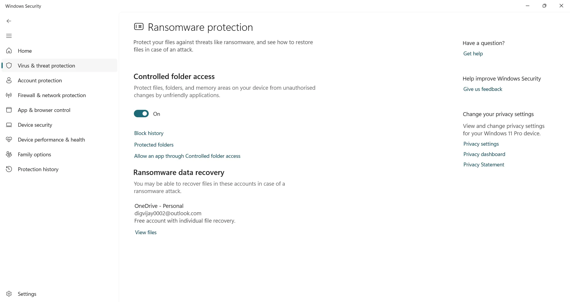 Bật tính năng Controlled Folder Access trên Windows
