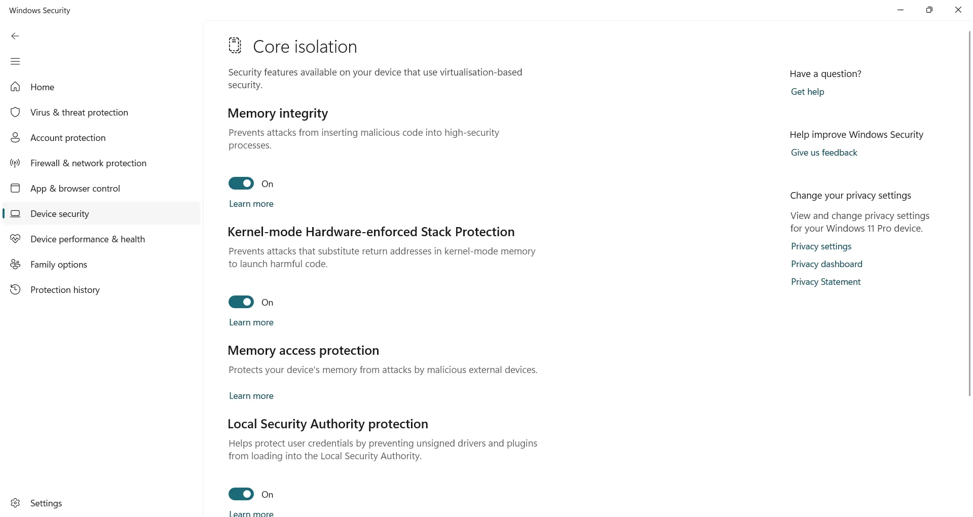 Bật tính năng Memory Integrity (Toàn vẹn Bộ nhớ) trong Windows Security