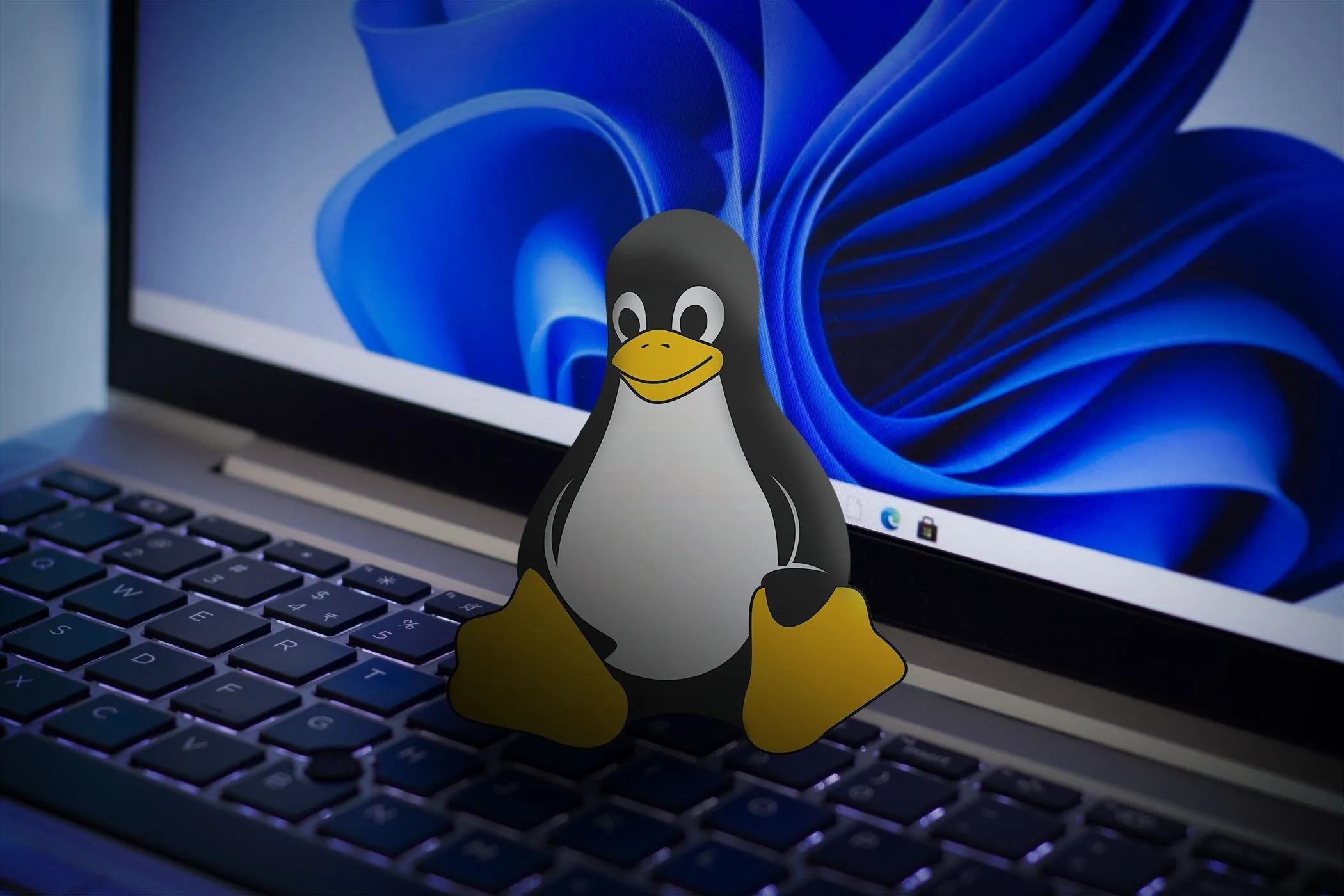 Biểu tượng Linux trên bàn phím laptop, tượng trưng cho lựa chọn hệ điều hành nhẹ hơn thay thế Windows