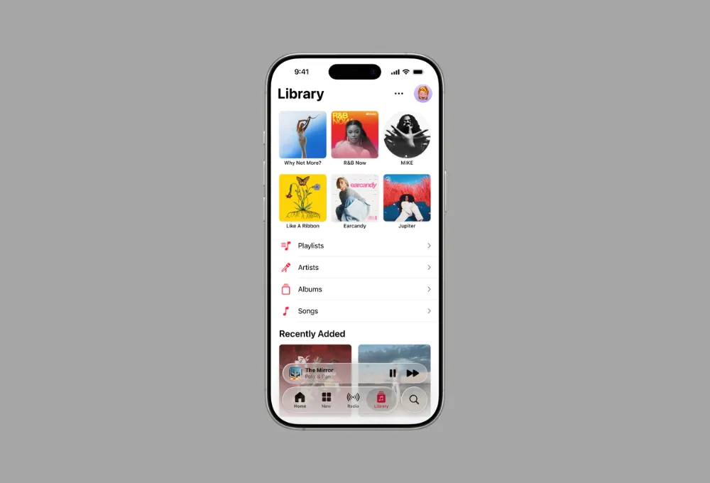 Các album, playlist yêu thích được ghim (pin) cố định trong tab Thư viện của Apple Music