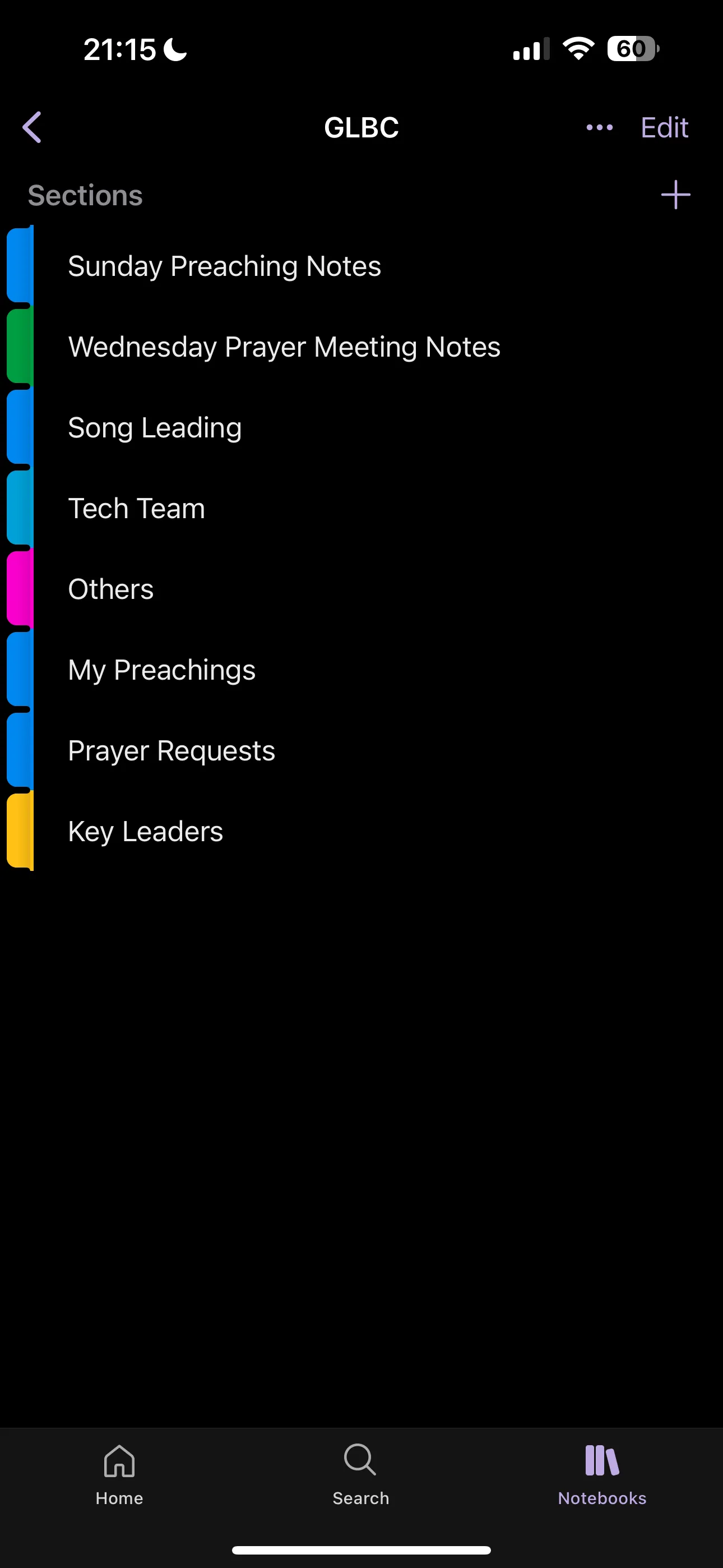 Các chương trong một sổ tay OneNote