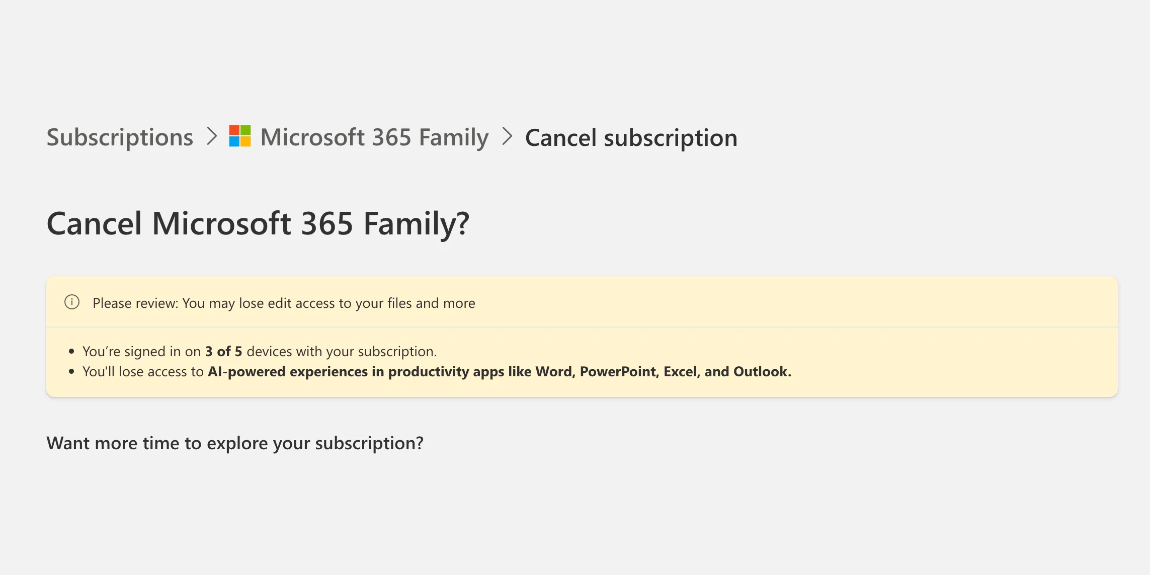 Các tùy chọn hủy đăng ký gói Microsoft 365