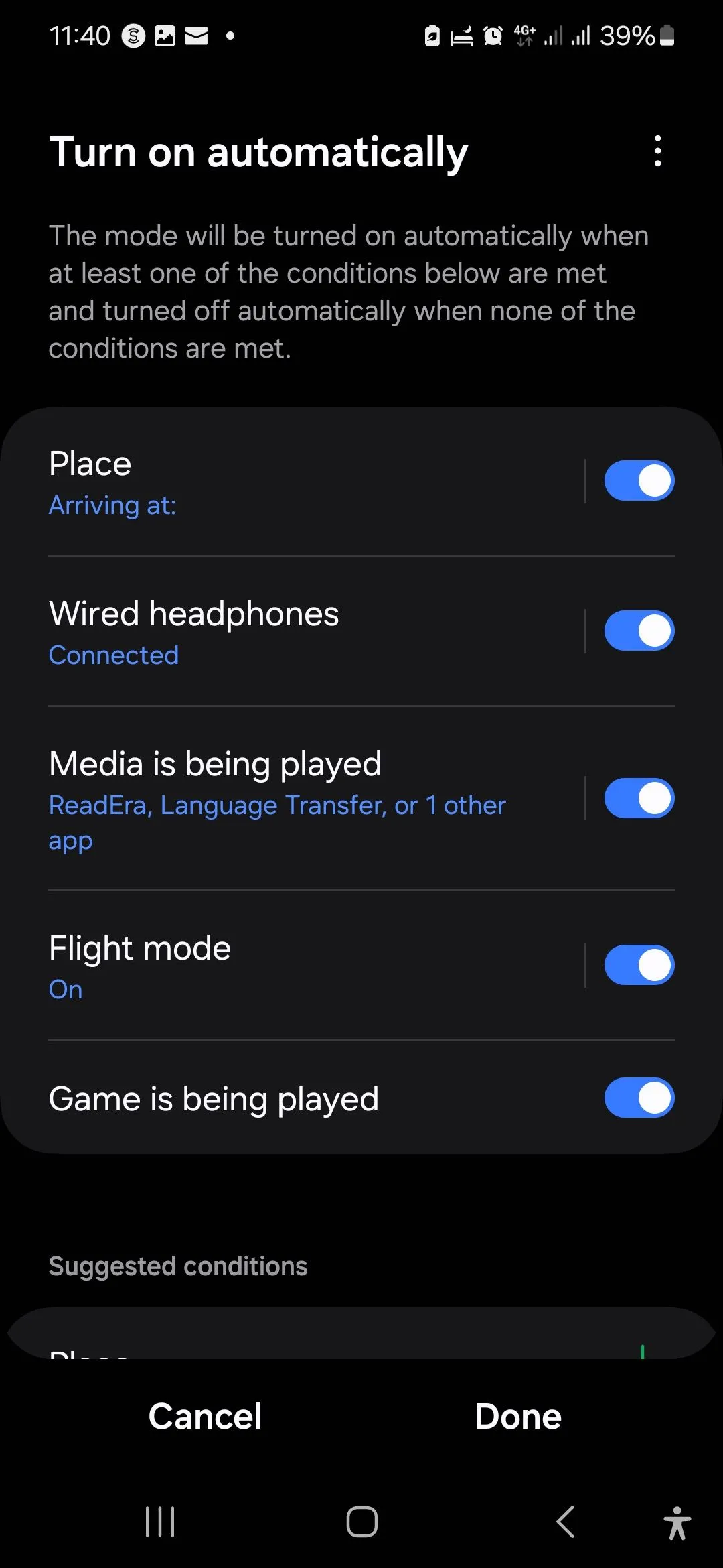 Các tùy chọn kích hoạt tự động Chế độ Thư Giãn (Relax Mode) trên điện thoại Samsung