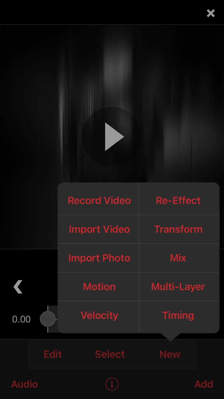 Các tùy chọn tạo nội dung mới trong ứng dụng Video Star