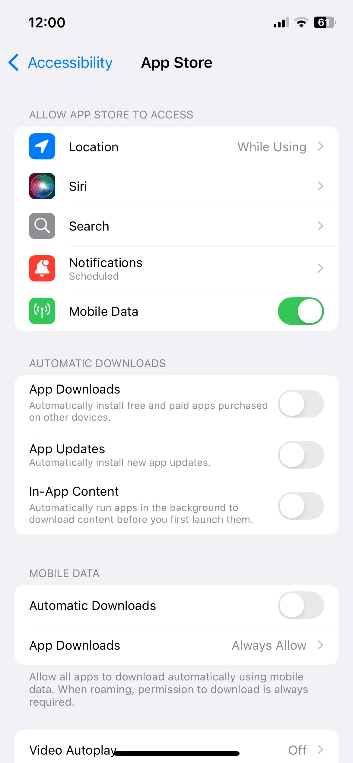 Cài đặt App Store trên iPhone với các tùy chọn tải về tự động