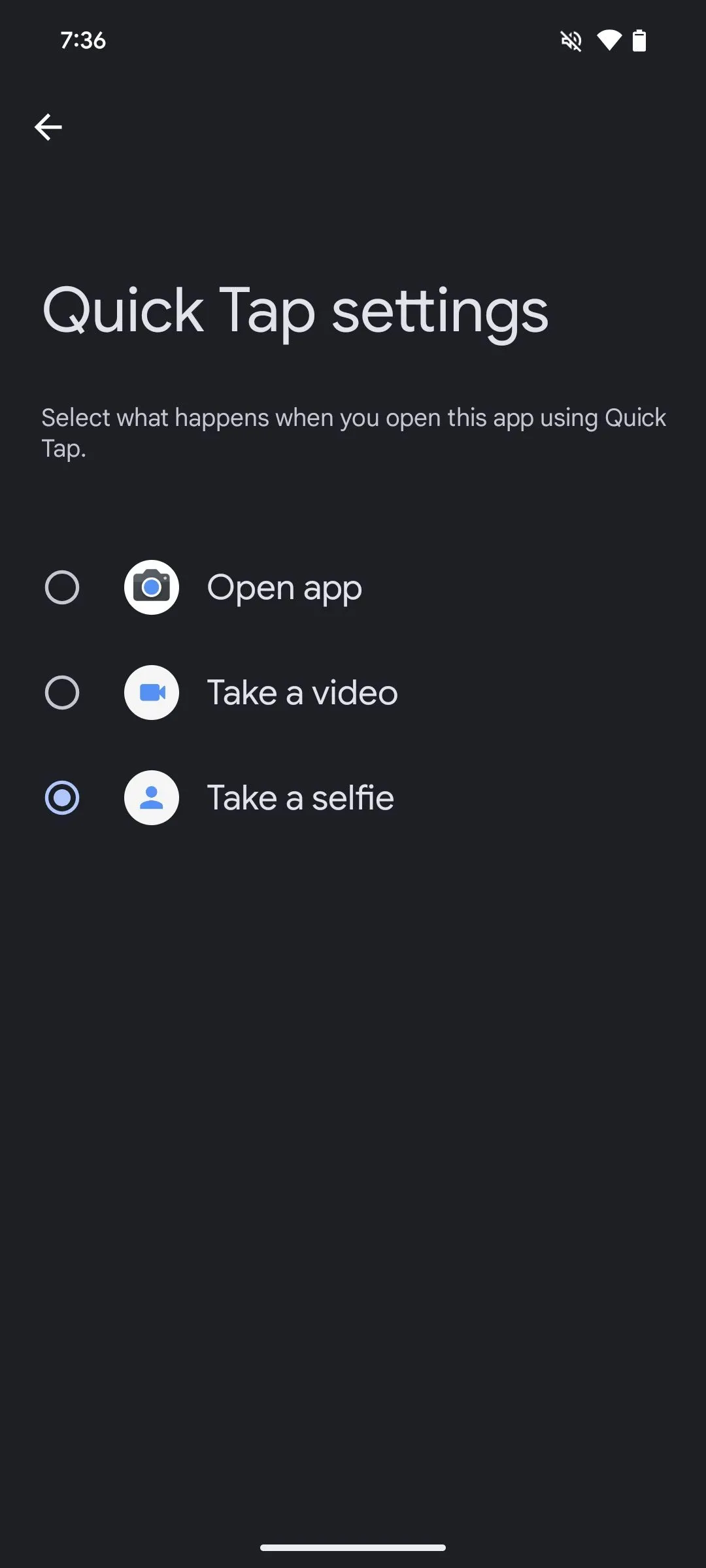 Cài đặt cử chỉ Chạm Nhanh để mở ứng dụng Camera ở chế độ selfie trên điện thoại Google Pixel.