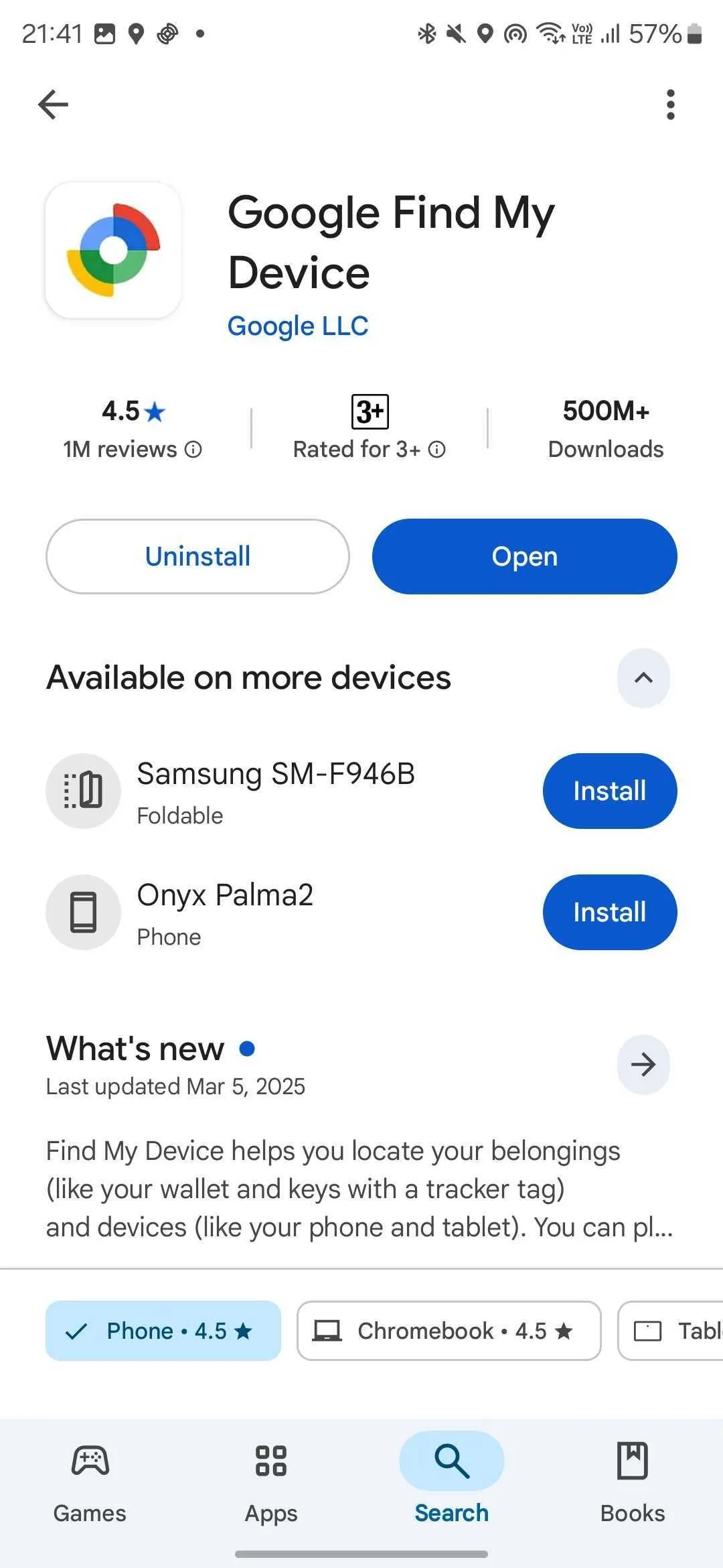 Cài đặt hoặc cập nhật ứng dụng Google Tìm thiết bị từ Google Play Store