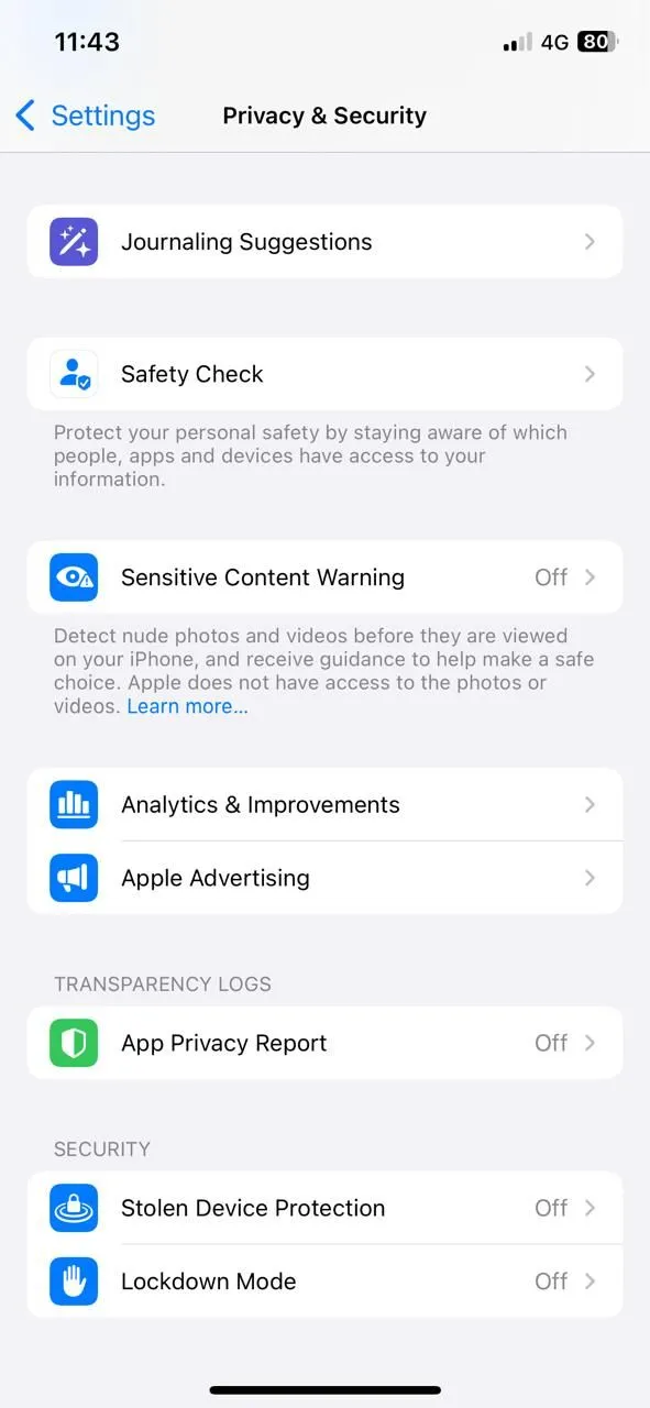 Cài đặt Quyền riêng tư & Bảo mật trên iPhone để điều chỉnh các tùy chọn bảo mật