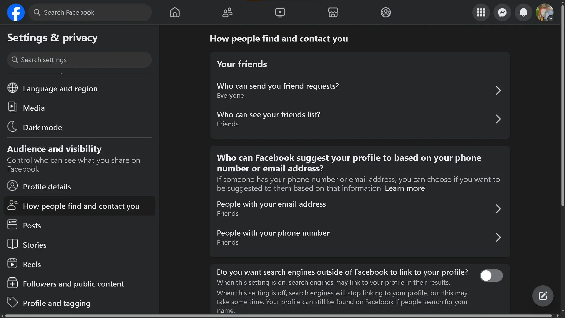 Cài đặt quyền riêng tư trên Facebook cho phép người dùng điều chỉnh cách người khác tìm thấy và liên hệ