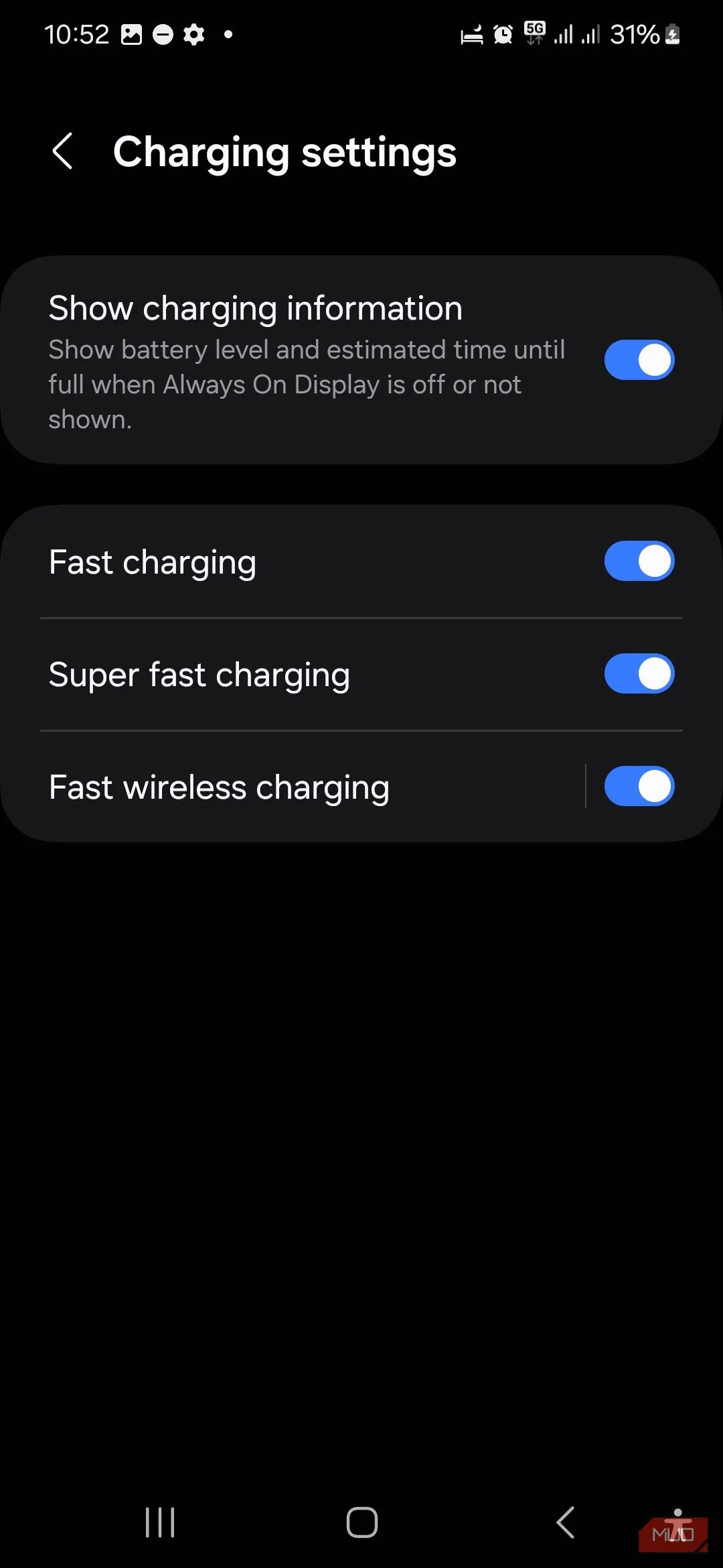 Cài đặt tắt Sạc nhanh (Fast Charging) và Sạc siêu nhanh (Super Fast Charging) trong mục Chăm sóc thiết bị trên điện thoại Samsung