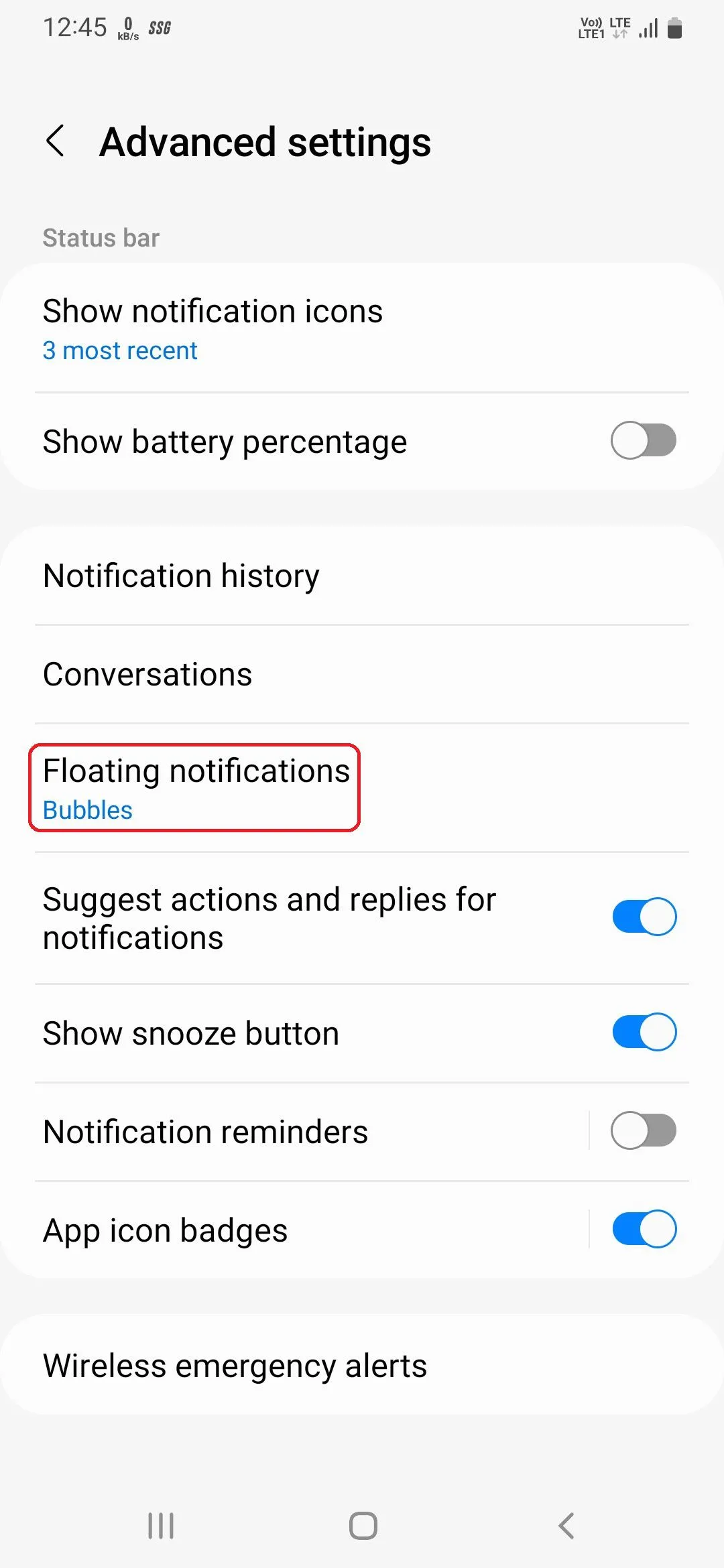 Cài đặt thông báo nổi nâng cao trên Samsung One UI