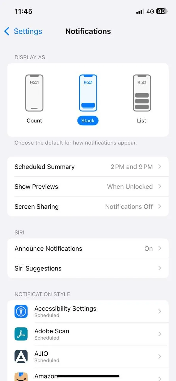 Cài đặt thông báo trên iPhone hiển thị các tùy chọn hiển thị bản xem trước