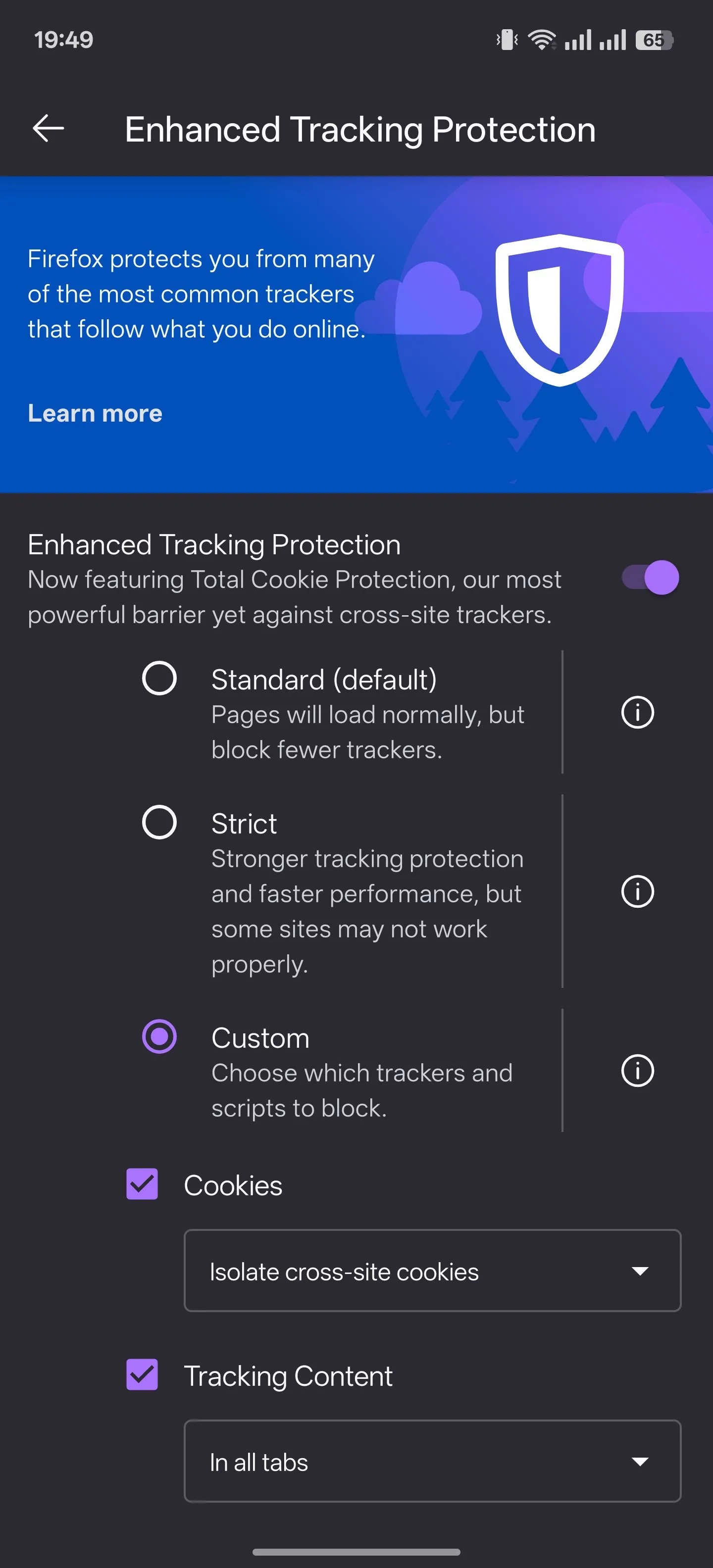 Cài đặt tính năng Bảo vệ Theo dõi Nâng cao của trình duyệt Firefox trên Android