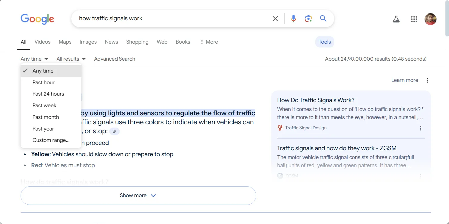 Cài đặt trước thời gian cho kết quả tìm kiếm Google