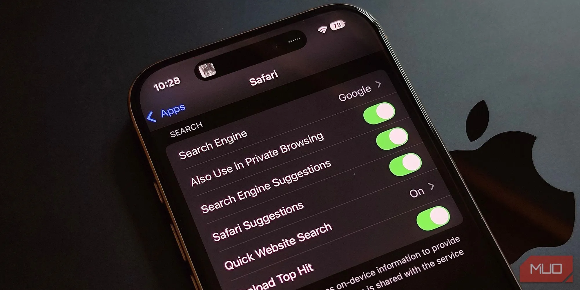 Cài đặt ứng dụng Safari được đặt trong ứng dụng Cài đặt chung của iOS, buộc người dùng phải thoát ứng dụng để điều chỉnh các tùy chọn riêng biệt