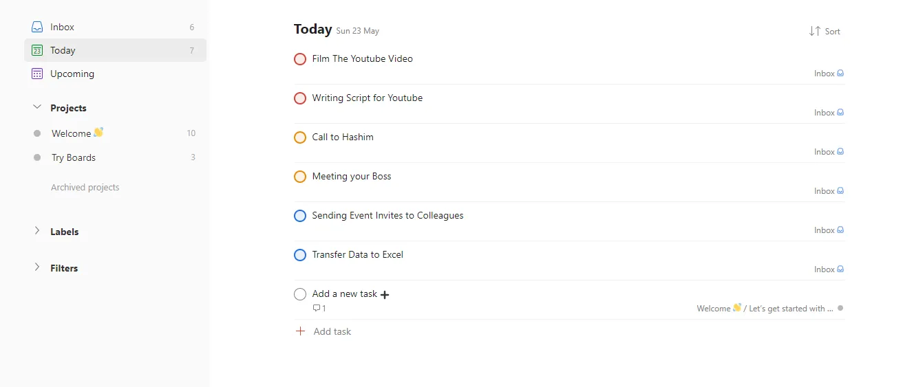 Cài đặt ưu tiên công việc trong ứng dụng Todoist, minh họa cho việc phân loại nhiệm vụ.