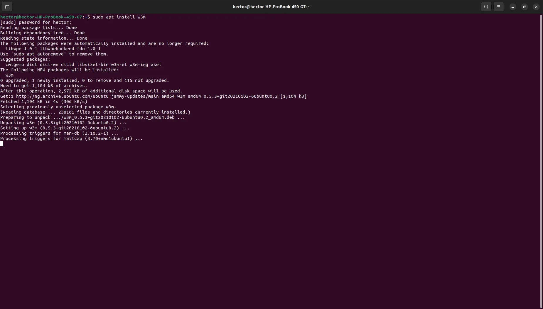 Cài đặt w3m trên Ubuntu bằng lệnh apt-get