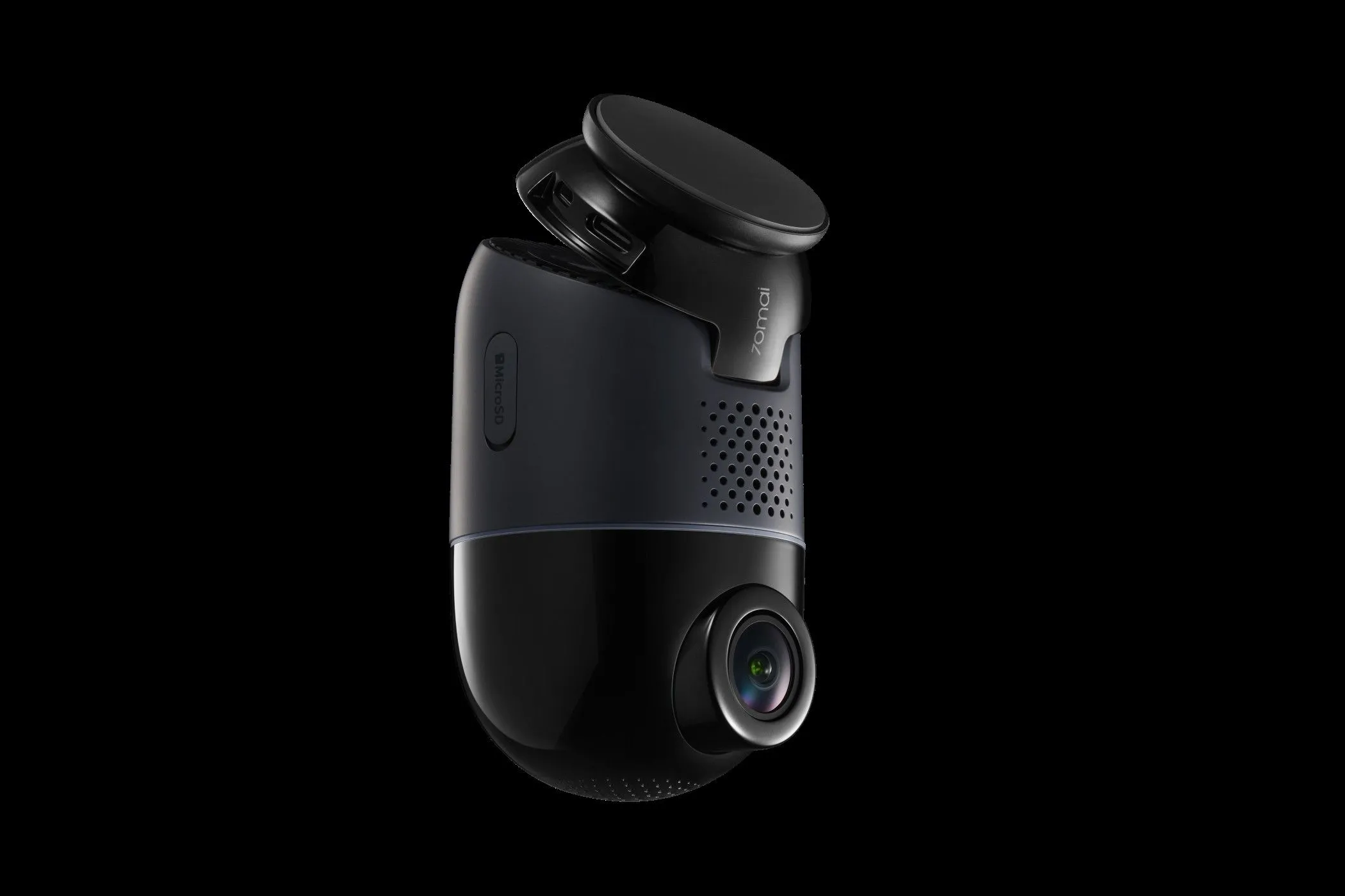Camera hành trình 70mai Dash Cam 4K Omni màu đen sang trọng, thể hiện khả năng xoay ngang 360 độ.