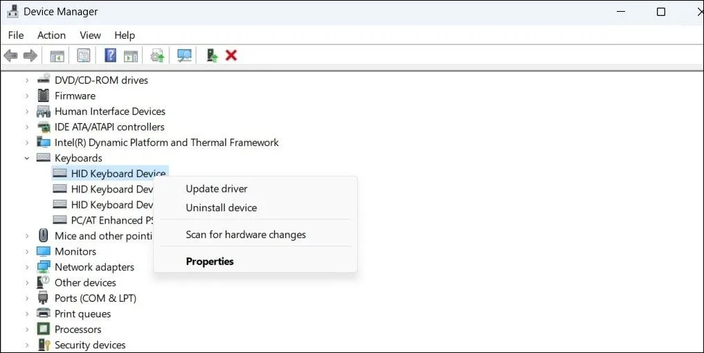 Cập nhật driver bàn phím trong trình quản lý thiết bị Windows