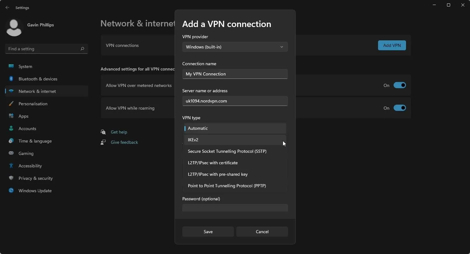 Cấu hình VPN thủ công trên Windows 11