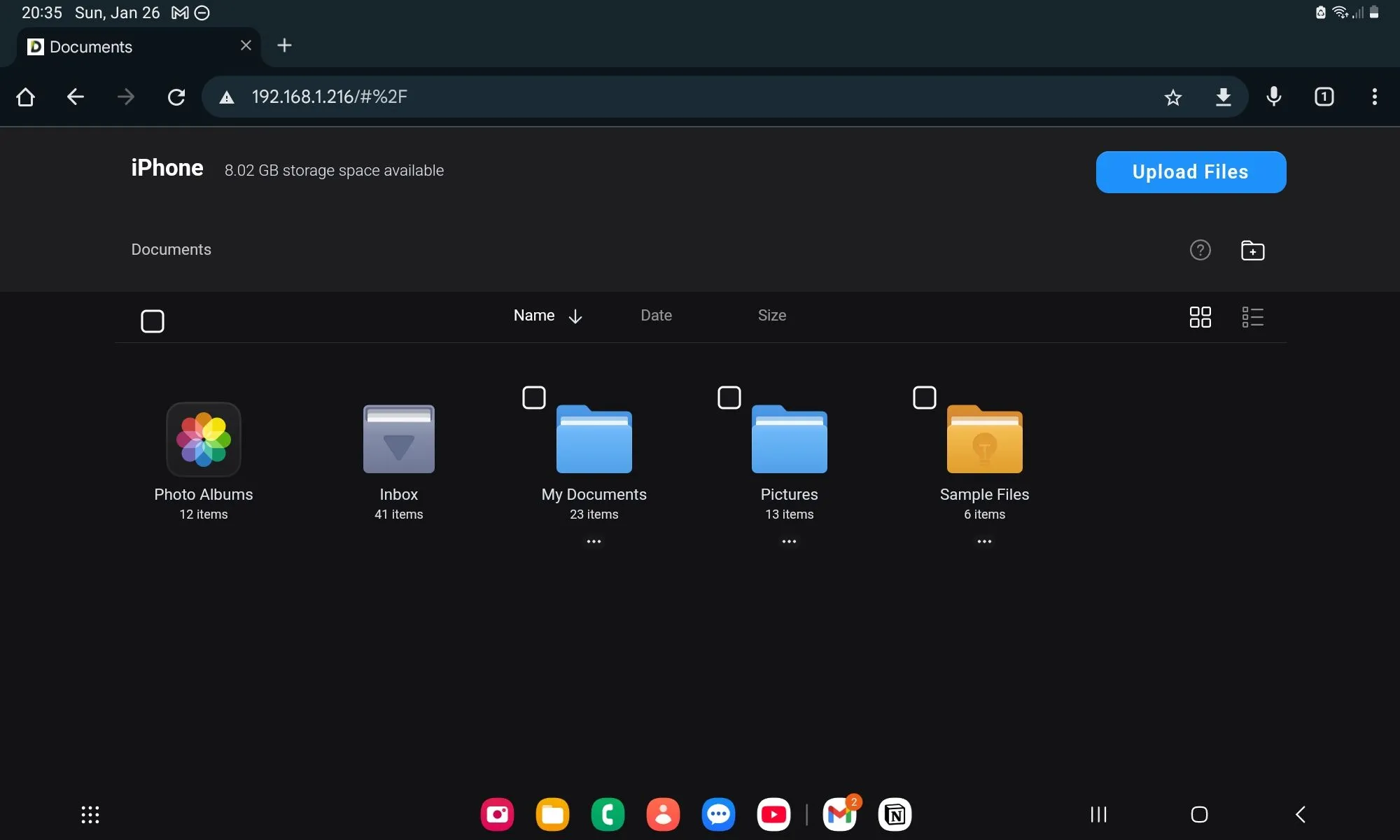 Chuyển đổi tệp tin giữa iPhone và máy tính bảng Android thông qua máy chủ WebDAV trong Documents.