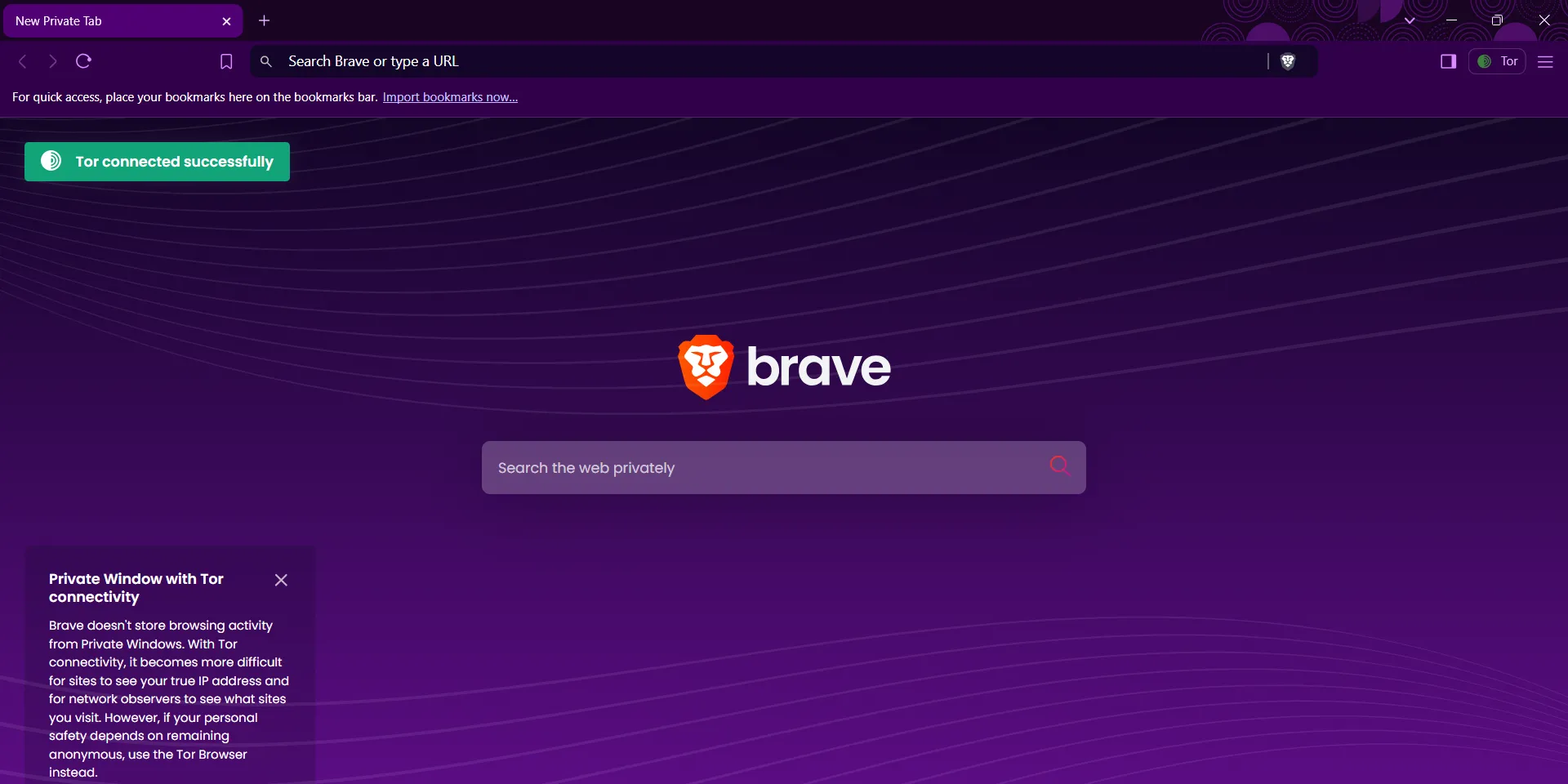Cửa sổ duyệt riêng tư với Tor của trình duyệt Brave, minh họa tính năng truy cập dark web