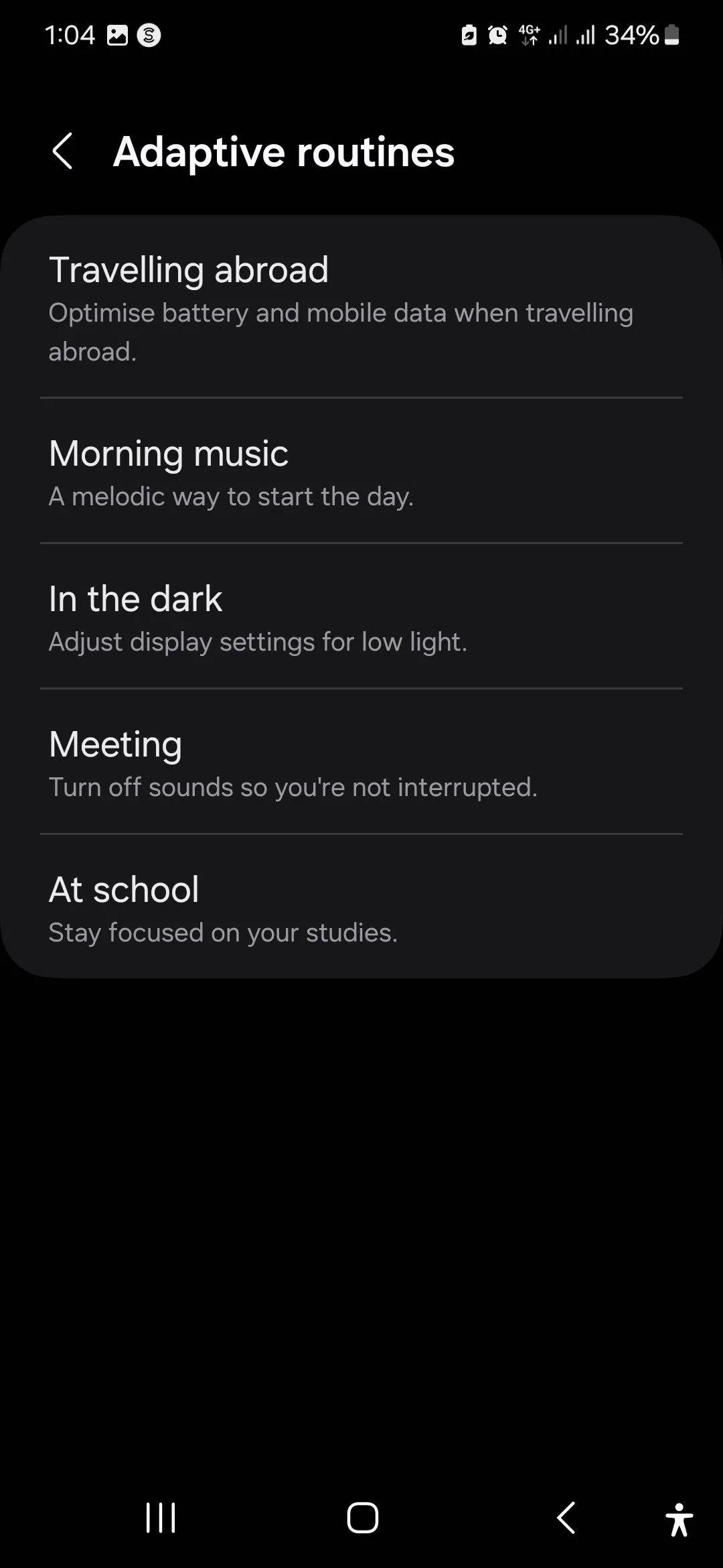 Danh sách các Thói quen Thích ứng (Adaptive Routines) trong ứng dụng Samsung Modes và Routines