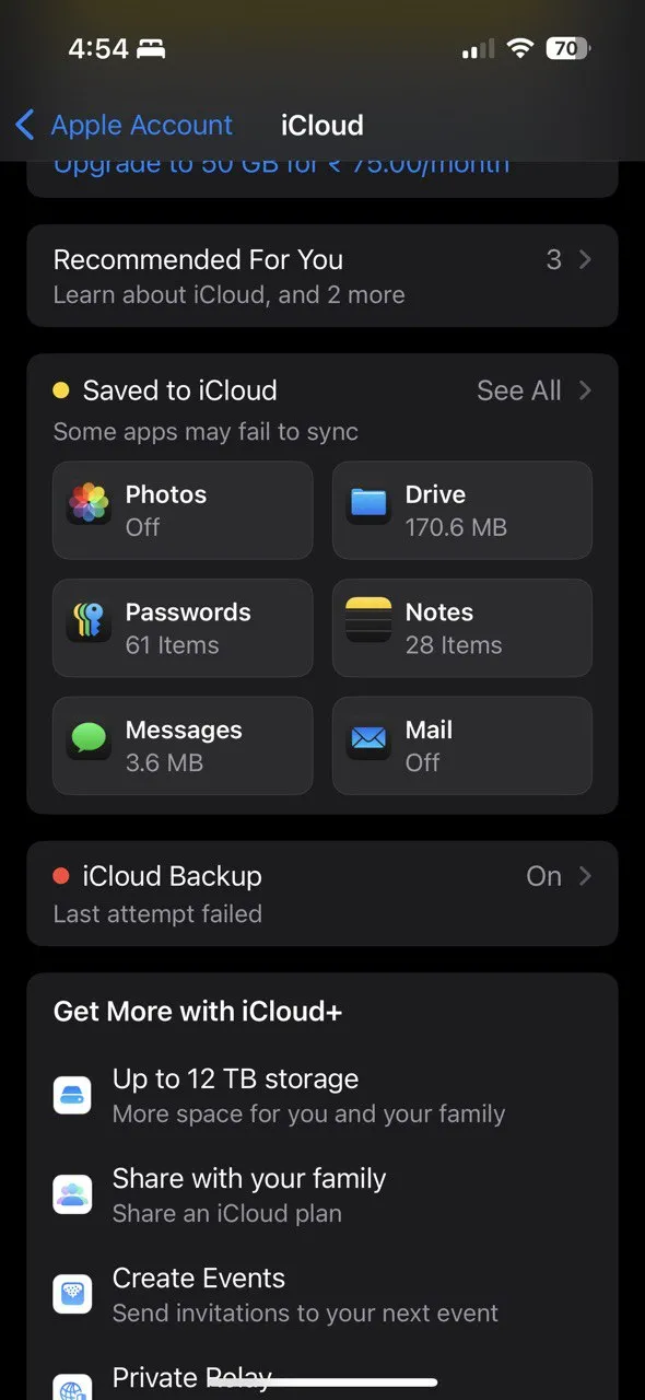 Danh sách dữ liệu ứng dụng đang sử dụng dung lượng iCloud