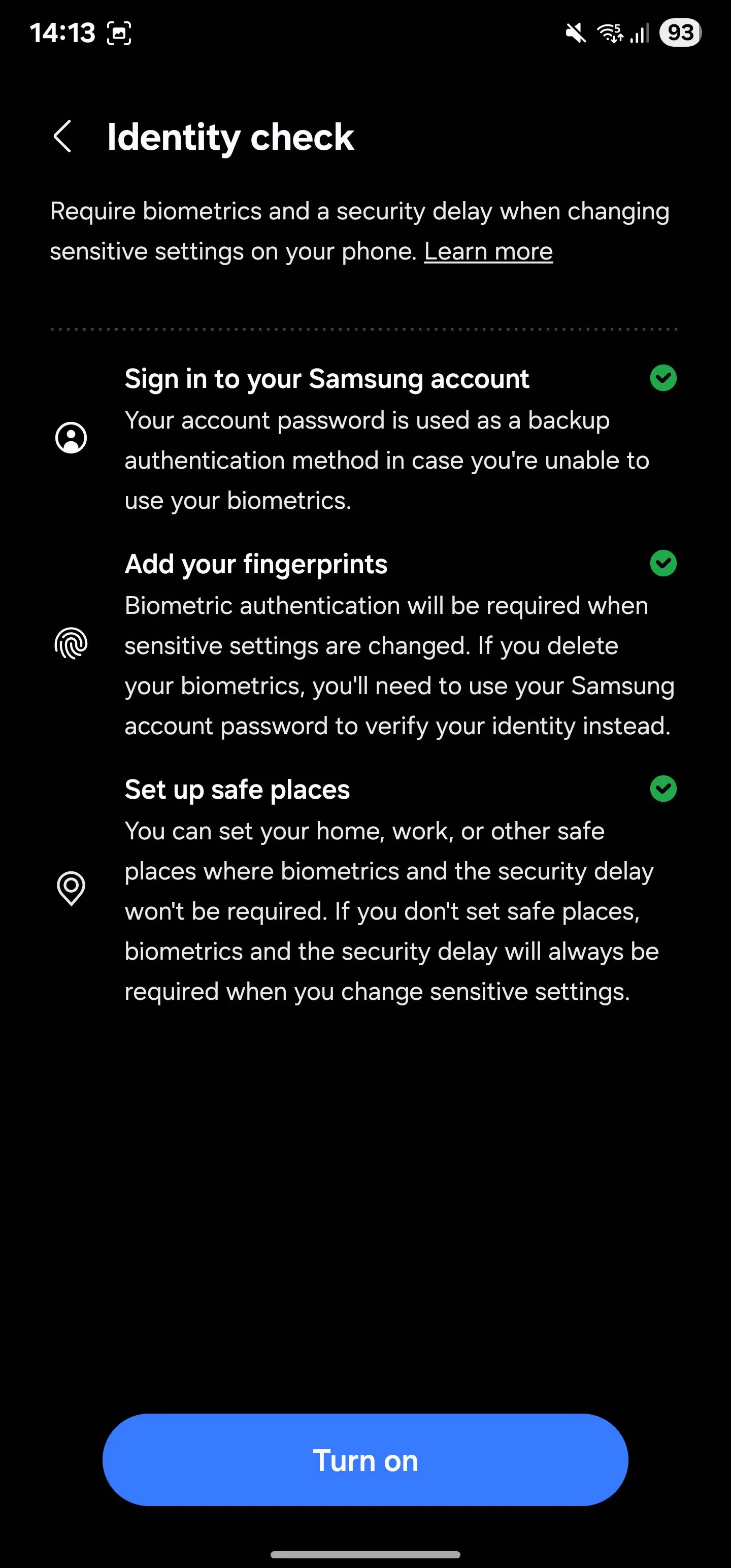 Danh sách kiểm tra để kích hoạt tính năng Kiểm tra danh tính trên điện thoại Samsung.