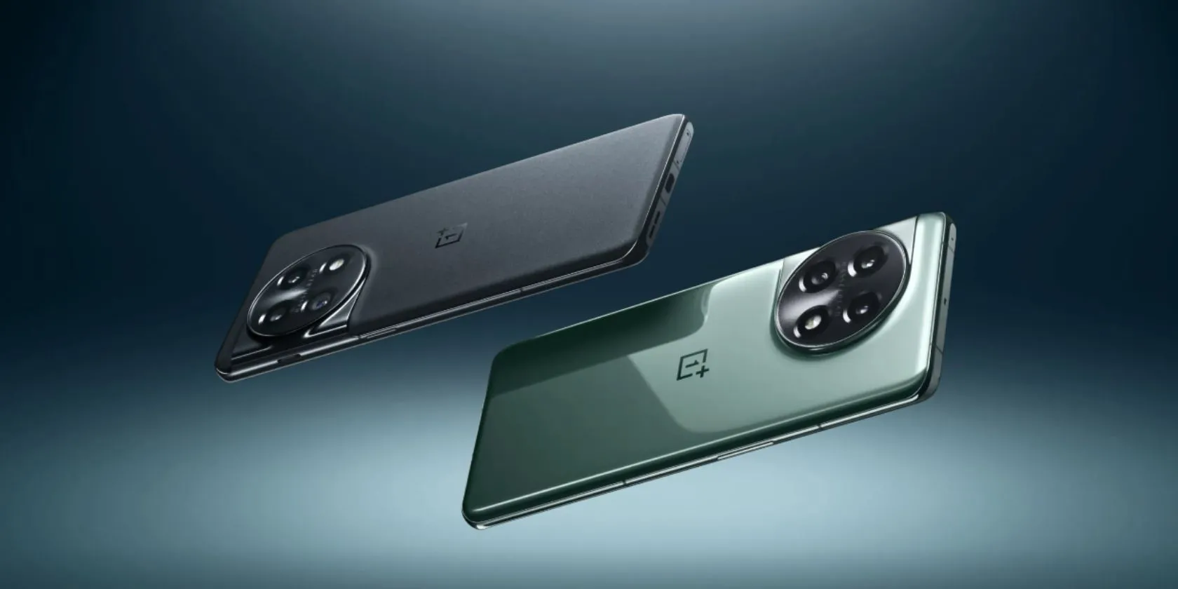 Điện thoại OnePlus 11 màu Đen Titan và Xanh Lục Vĩnh Cửu, minh họa thiết kế cao cấp và vị trí thanh trượt cảnh báo Alert Slider.