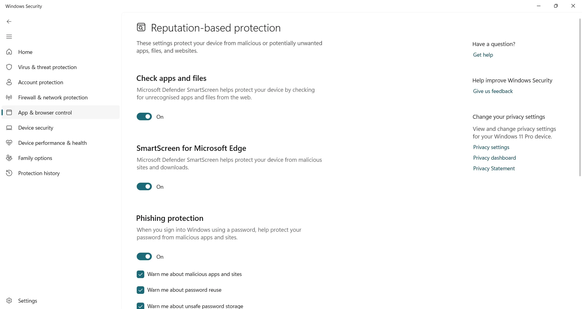 Điều chỉnh cài đặt bảo vệ dựa trên uy tín trong Windows Security
