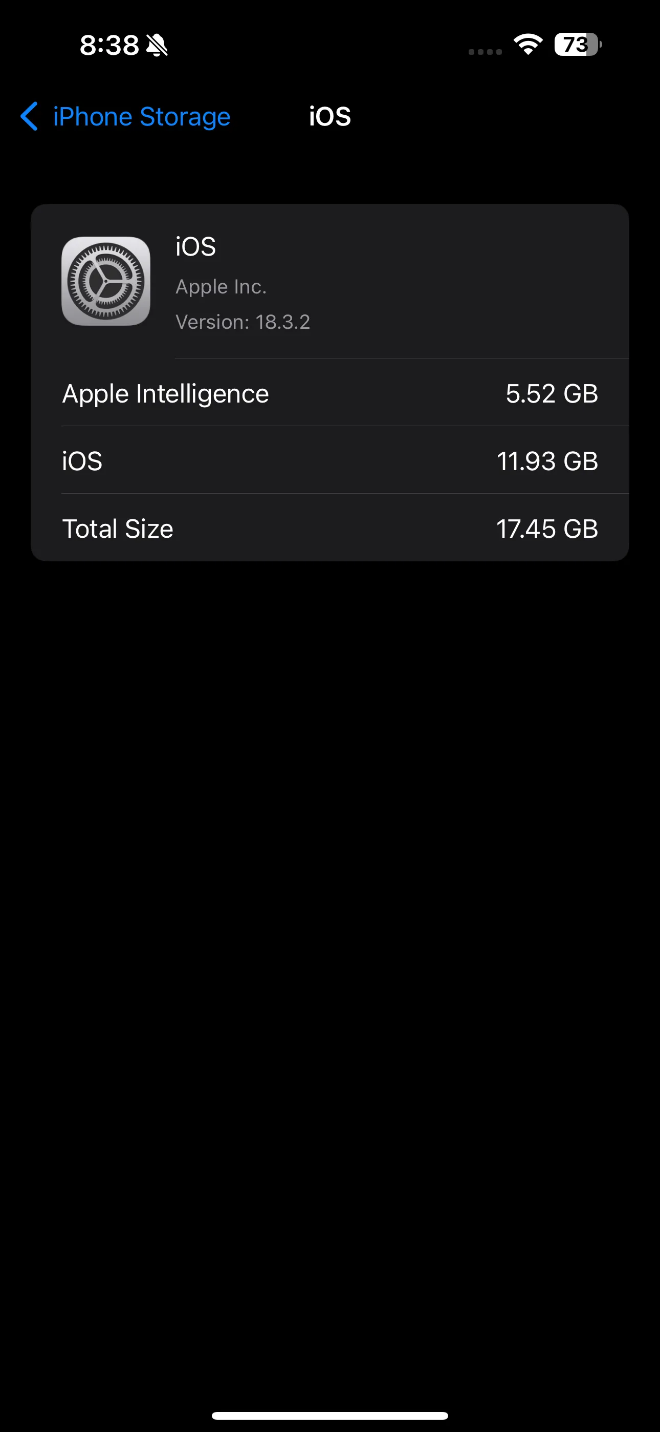 Dung lượng iOS và Apple Intelligence trong phần cài đặt