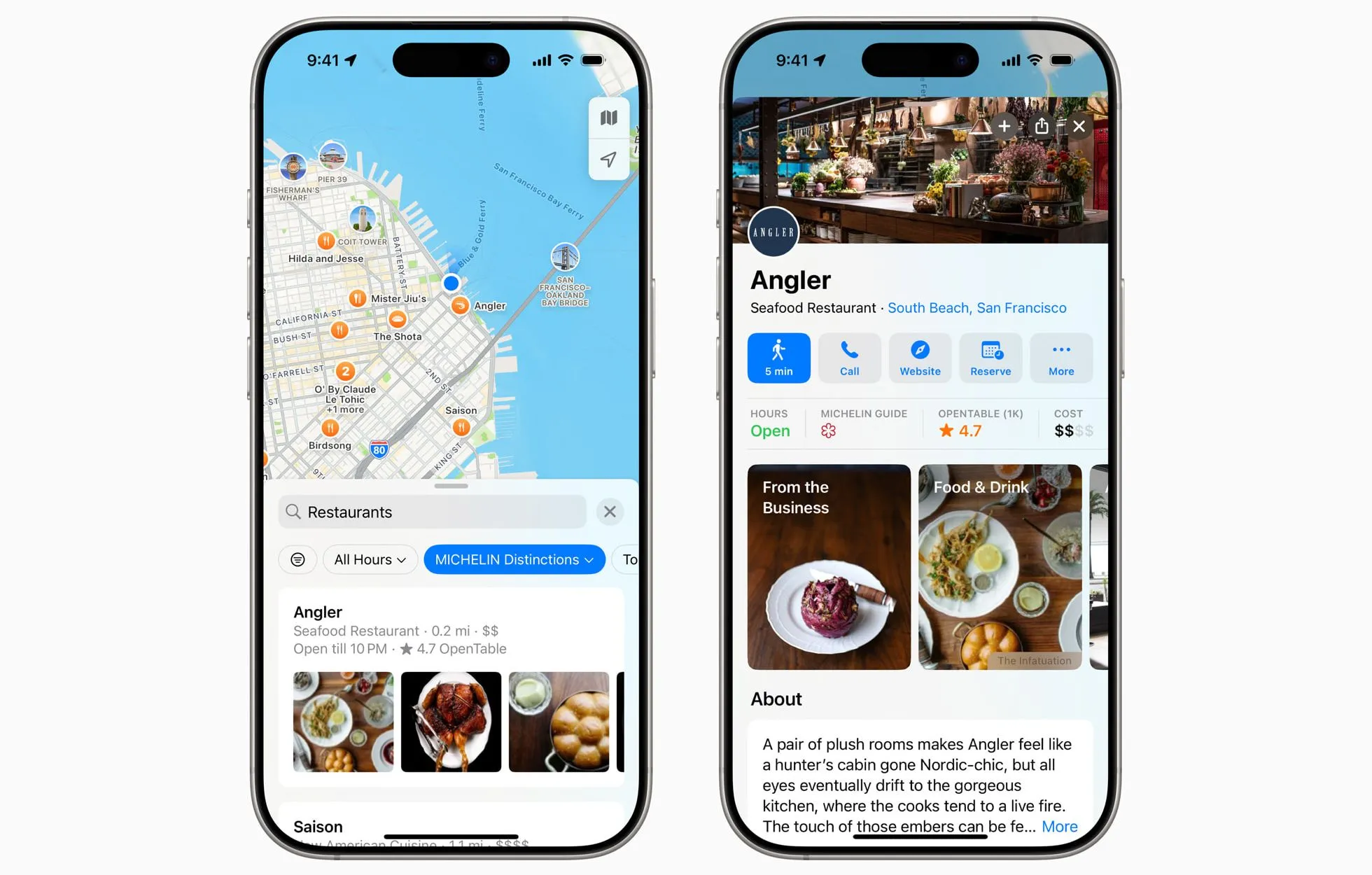 Giao diện Apple Maps hiển thị các nhà hàng được đánh giá bởi Michelin Guide với bộ lọc tùy chỉnh