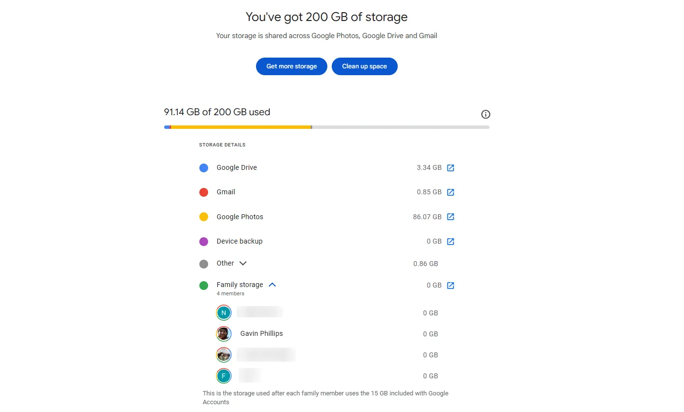 Giao diện chi tiết tài khoản Google One hiển thị dung lượng lưu trữ đã sử dụng, minh họa giới hạn không gian trên các nền tảng đám mây miễn phí.