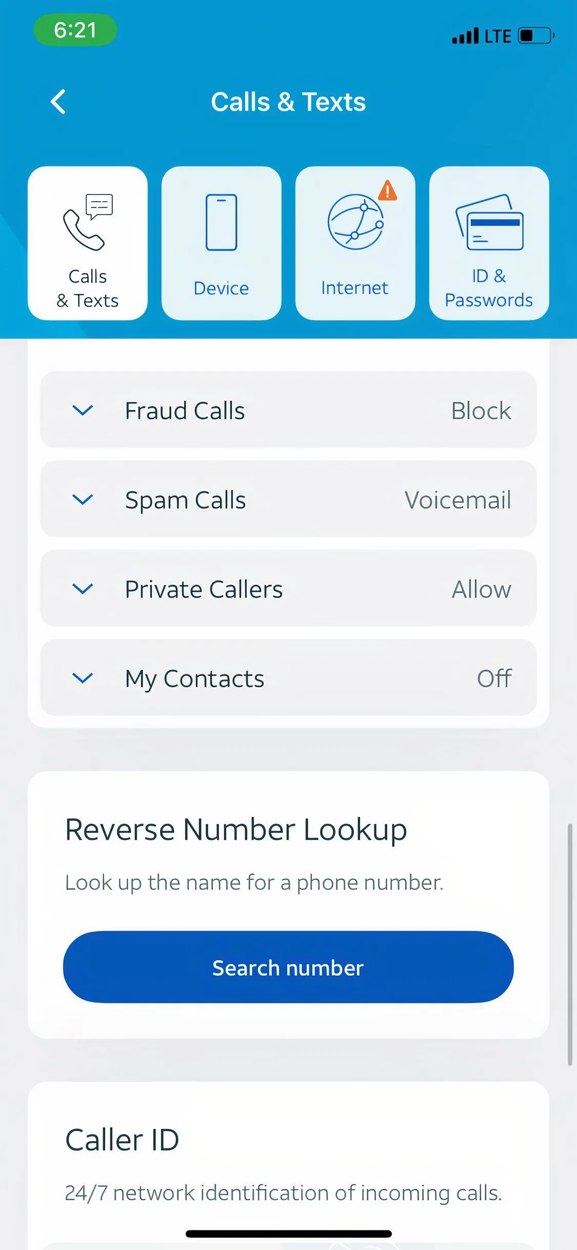 Giao diện chính của ứng dụng ActiveArmor của AT&T hỗ trợ chặn cuộc gọi rác và spam