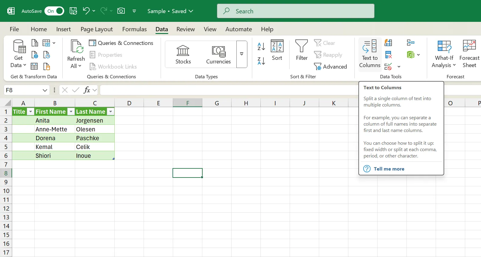 Giao diện công cụ Text to Columns trong Microsoft Excel để chia dữ liệu thành các cột riêng biệt
