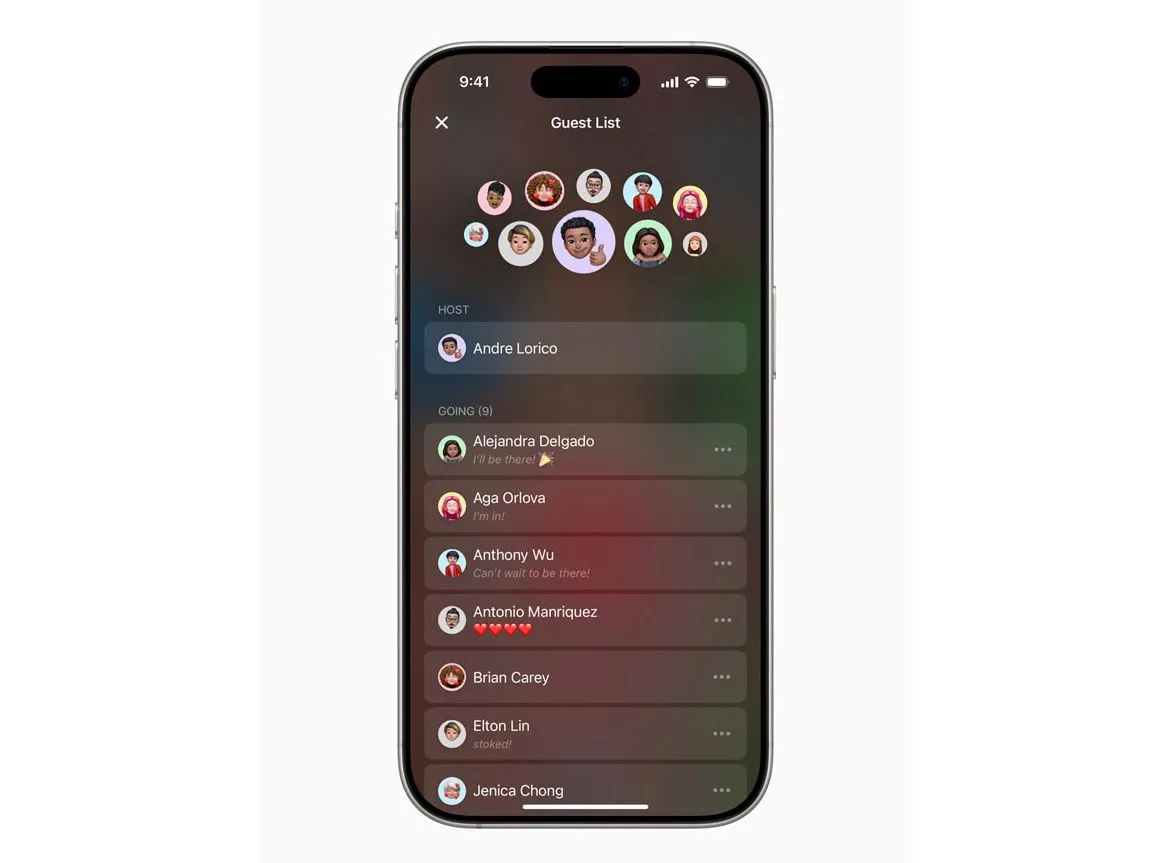 Giao diện danh sách khách mời trong ứng dụng Apple Invites