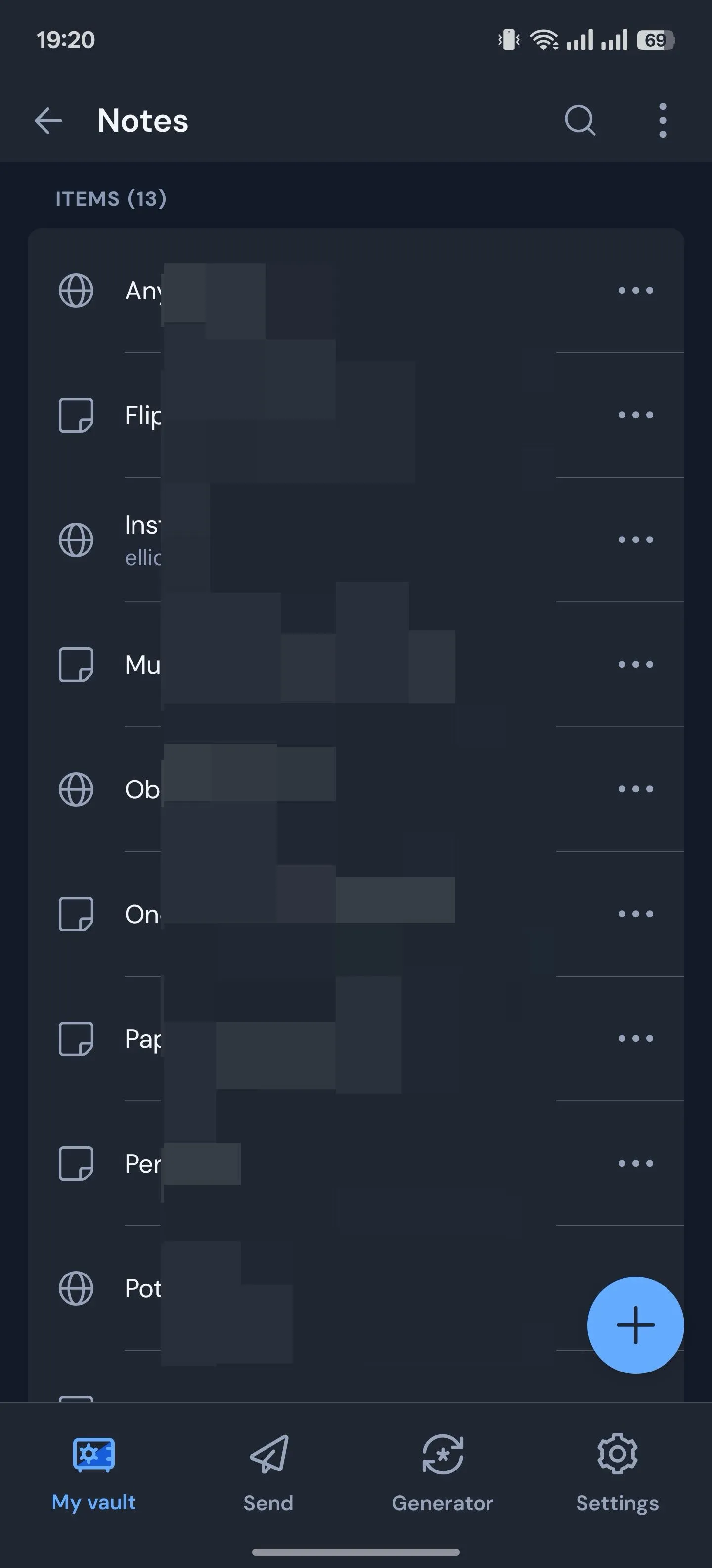 Giao diện Ghi chú bảo mật của ứng dụng quản lý mật khẩu Bitwarden trên điện thoại Android